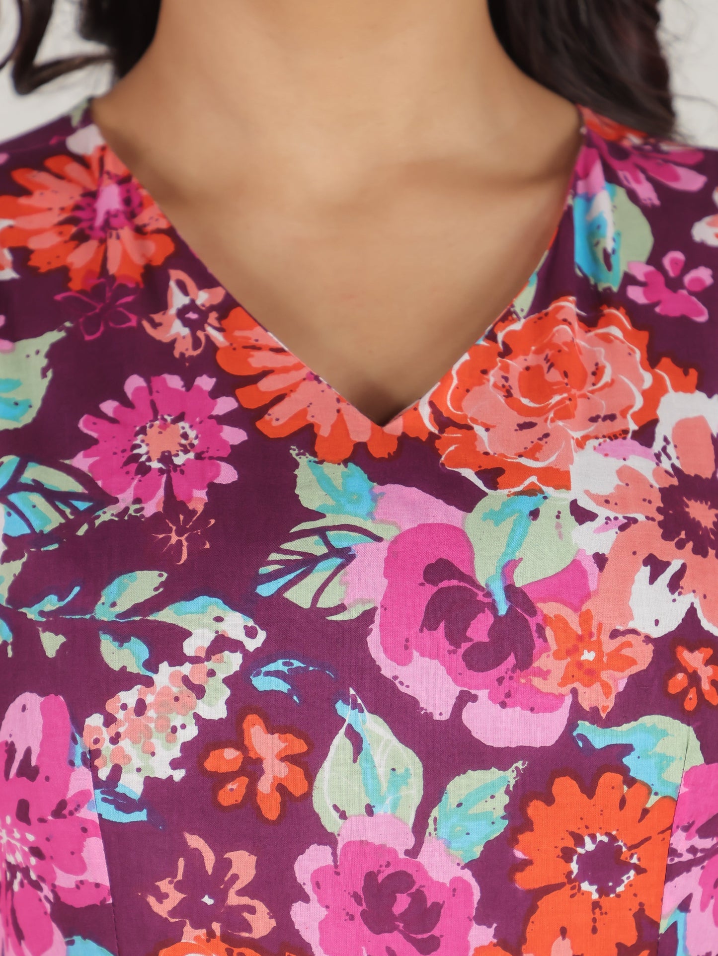 Soft Cotton Floral Angrakha Purple Dress