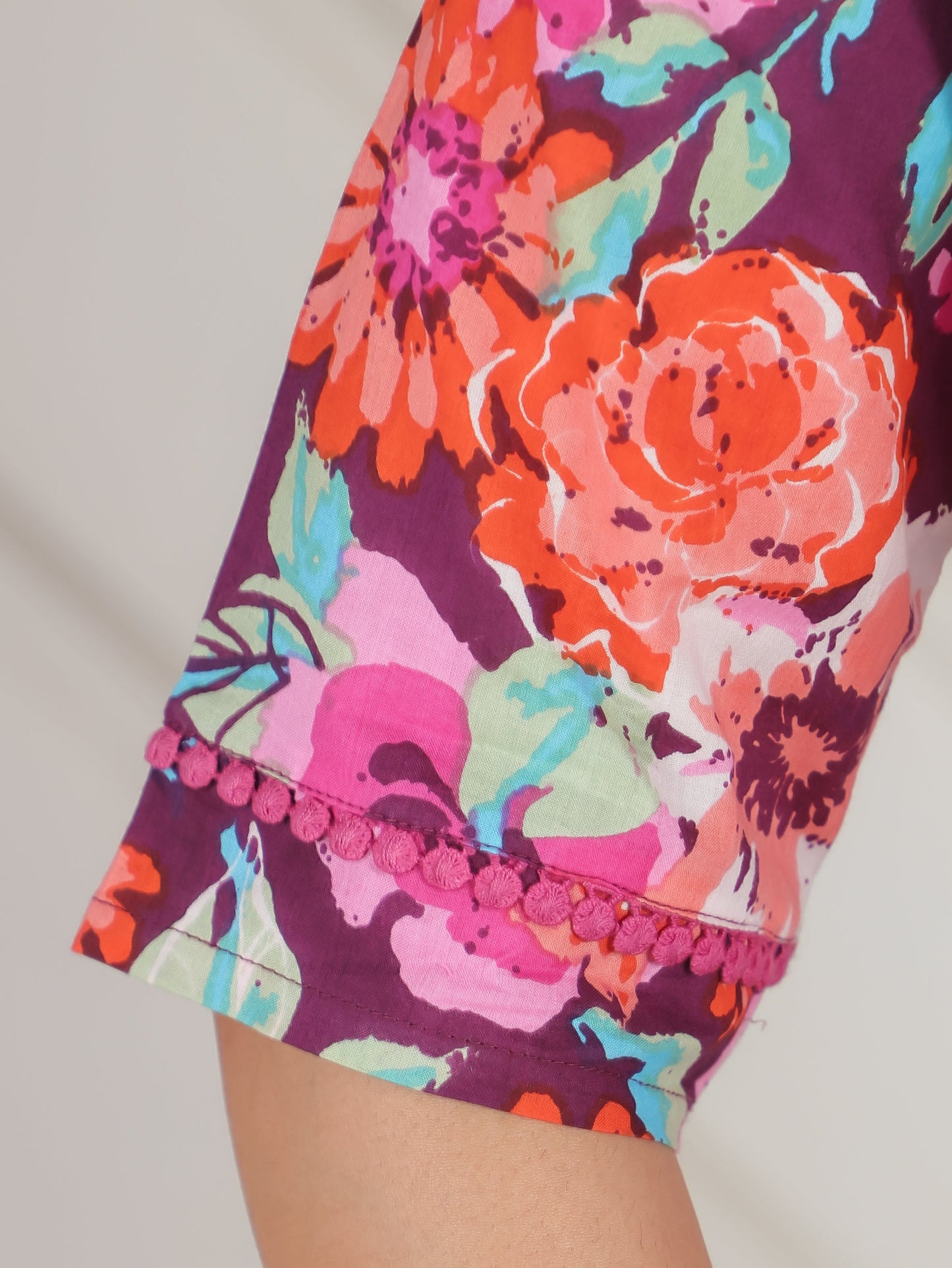Soft Cotton Floral Angrakha Purple Dress
