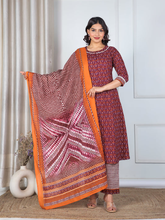 Cotton Voile Ikat Wine Dupatta