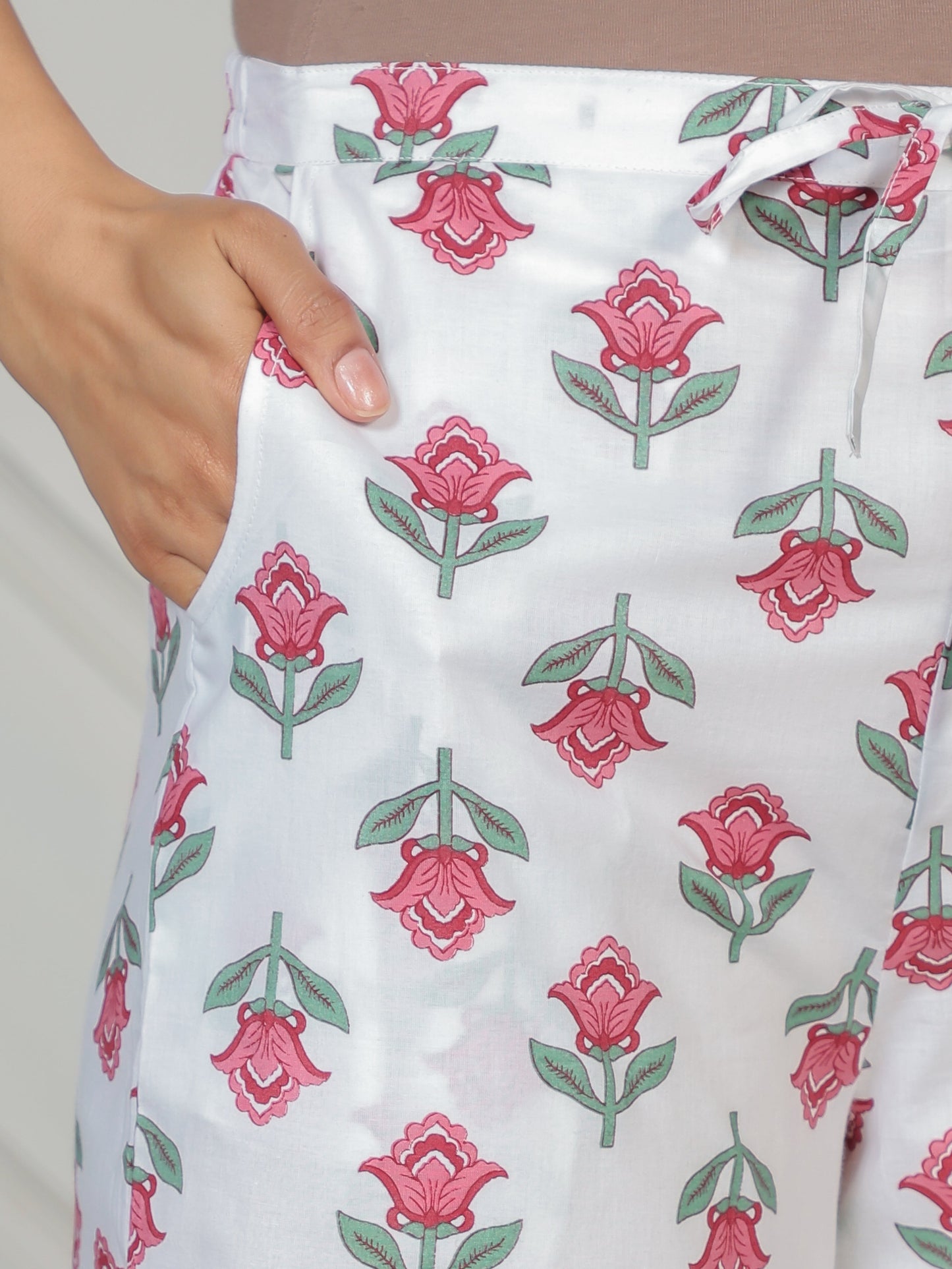 Soft Cotton Floral White Straight Trousers