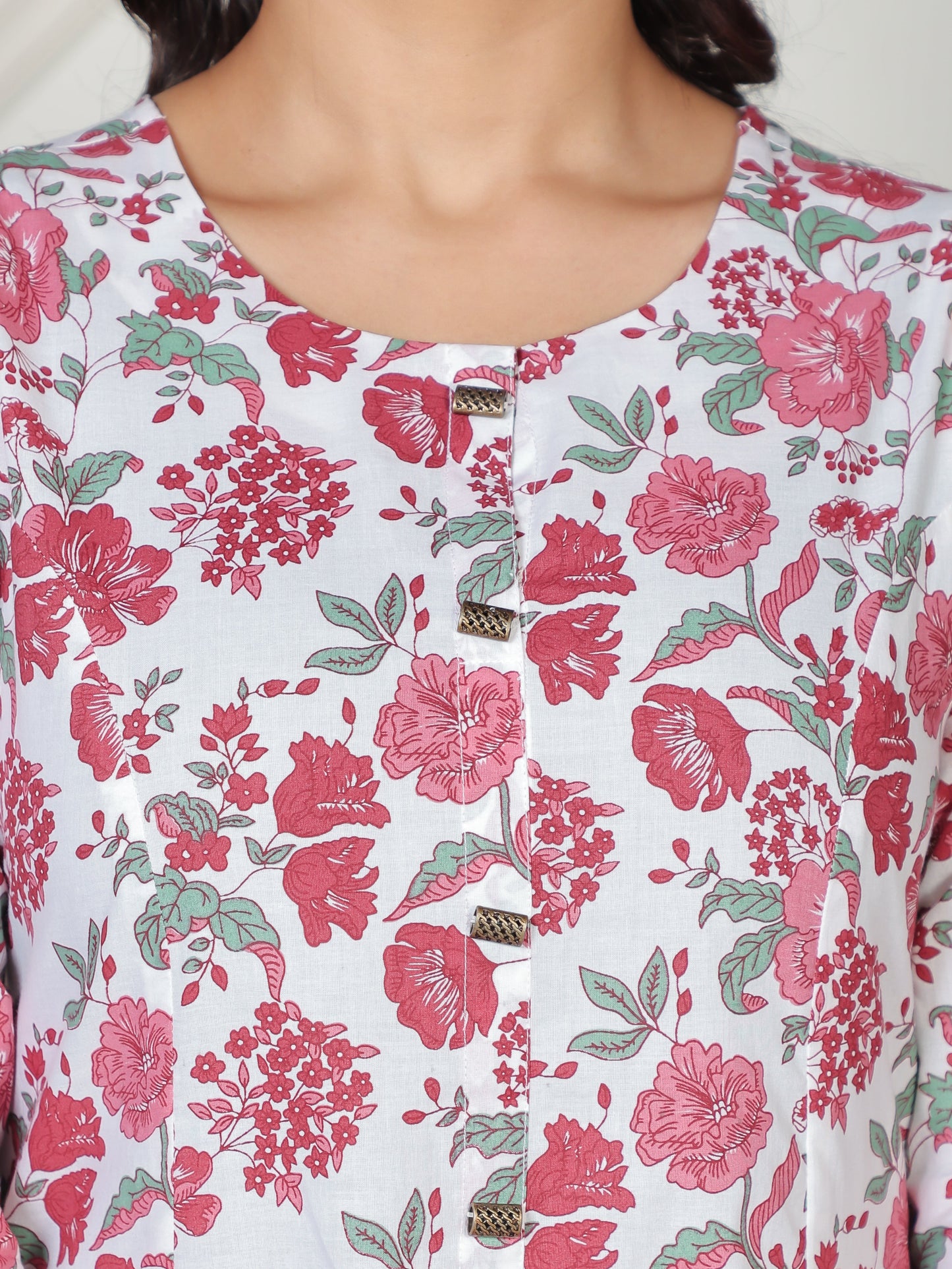 Soft Cotton Floral Flared White Kurta