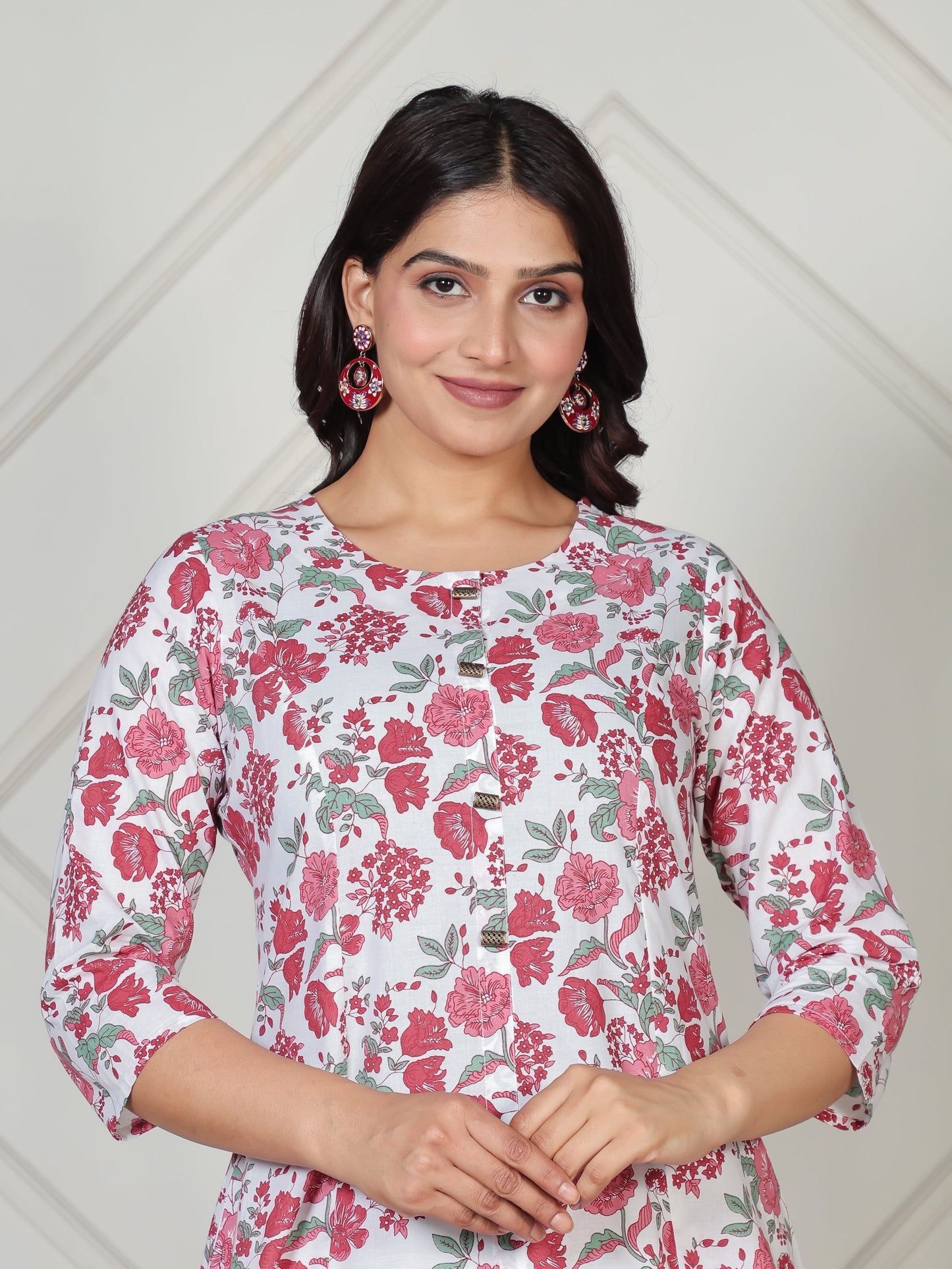 Soft Cotton Floral Flared White Kurta