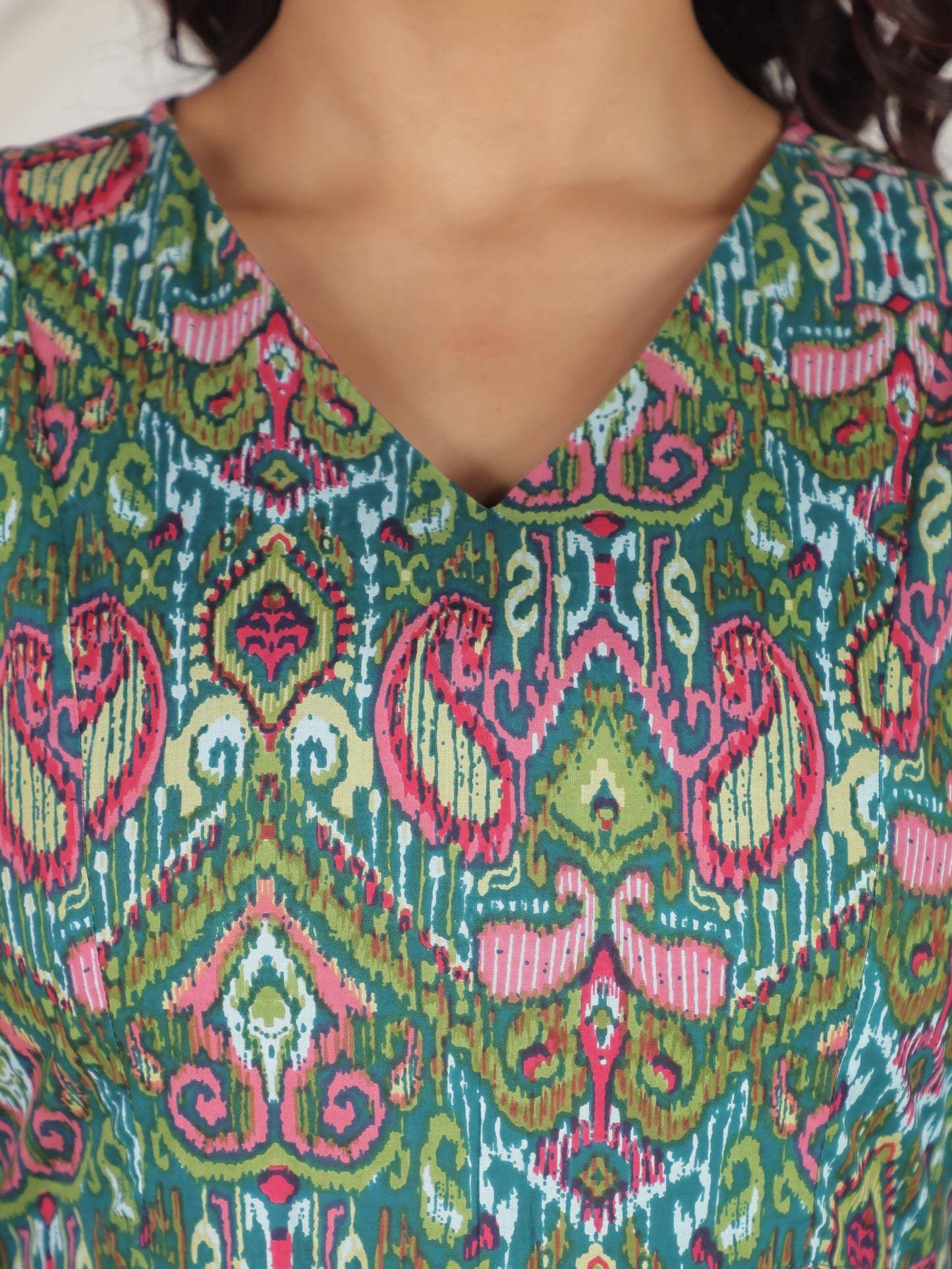 Soft Cotton Paisley A-line Green Dress
