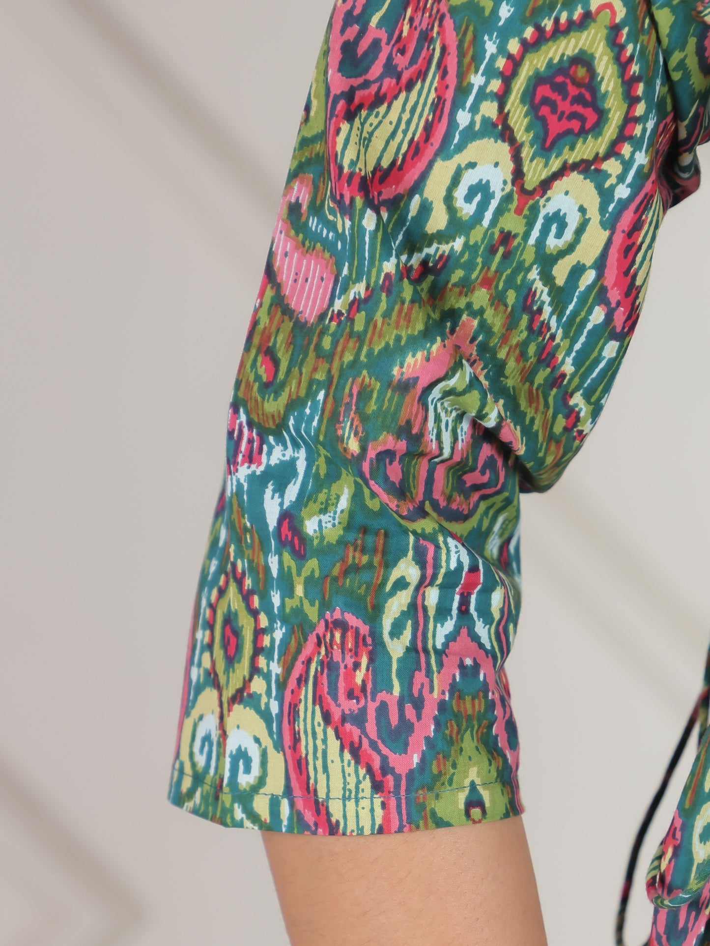 Soft Cotton Paisley A-line Green Dress