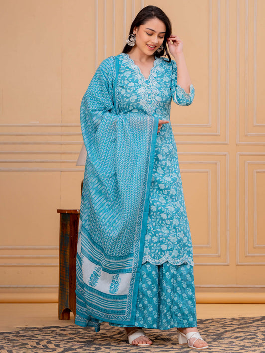 Cotton Voile Striped Turquoise Dupatta
