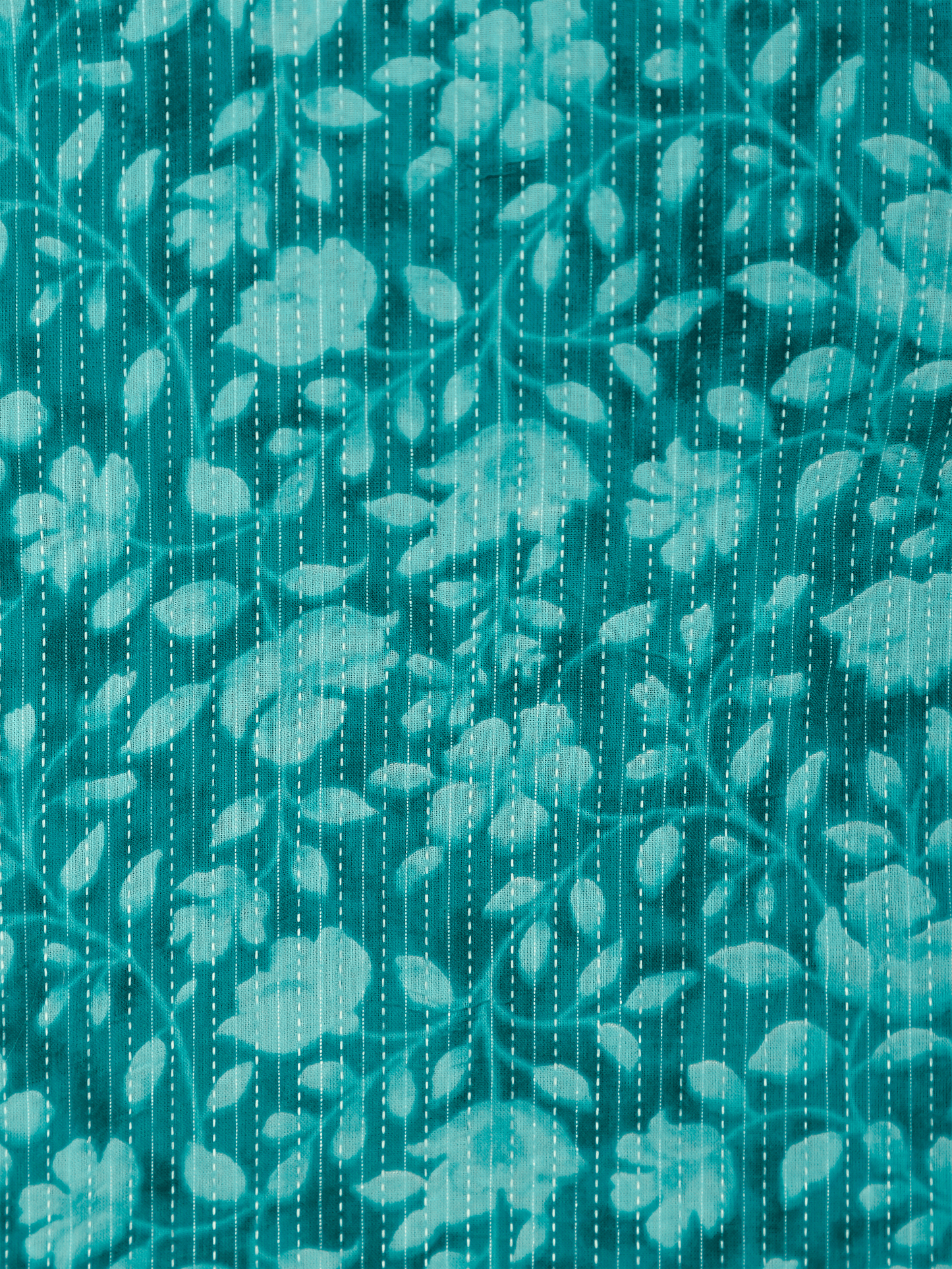 Kantha Cotton Floral Straight Turquoise Kurta