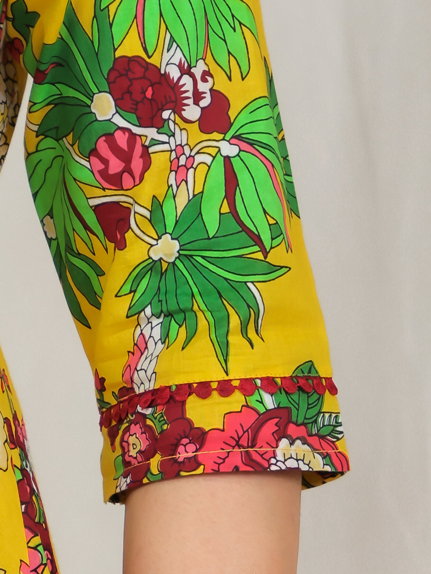 Soft Cotton Floral Anarkali Yellow Dress