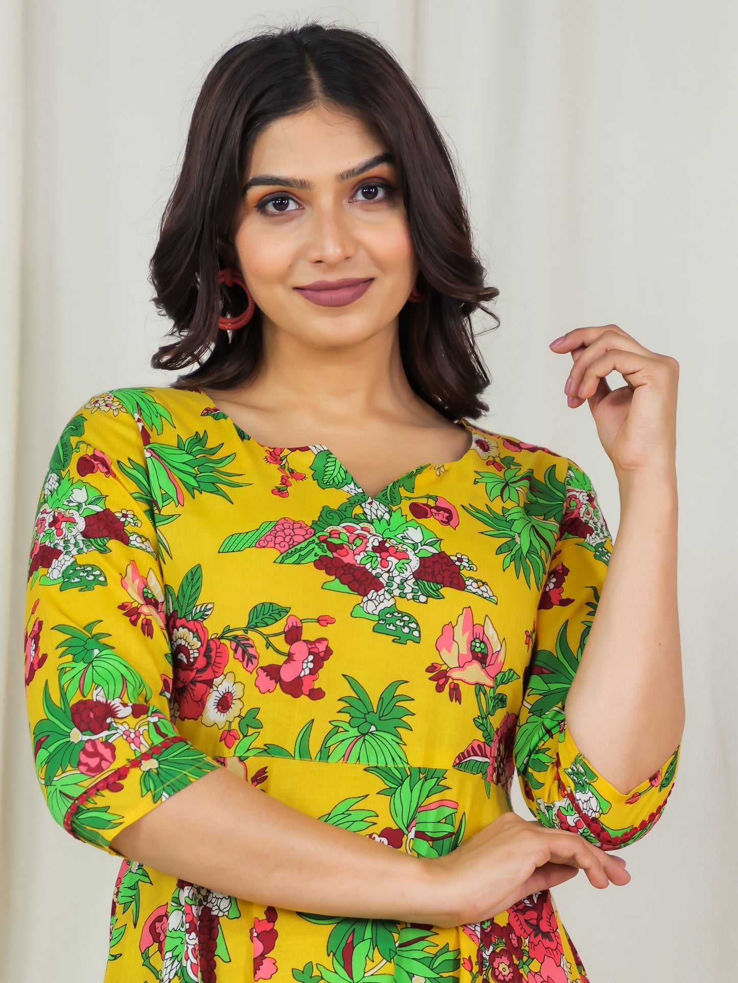 Soft Cotton Floral Anarkali Yellow Dress