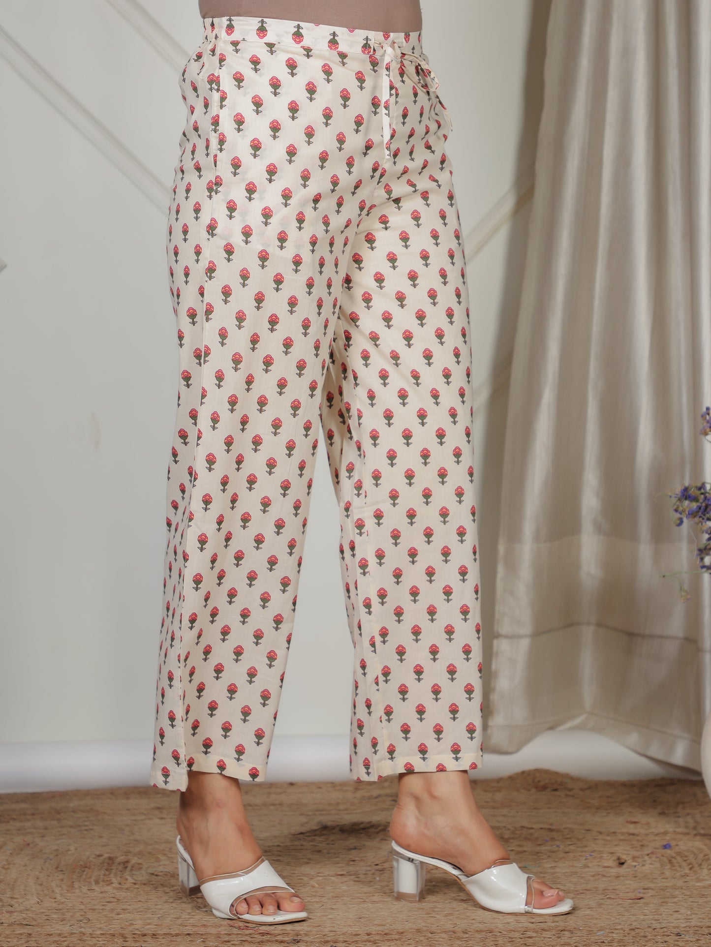 Soft Cotton Floral Beige Palazzo