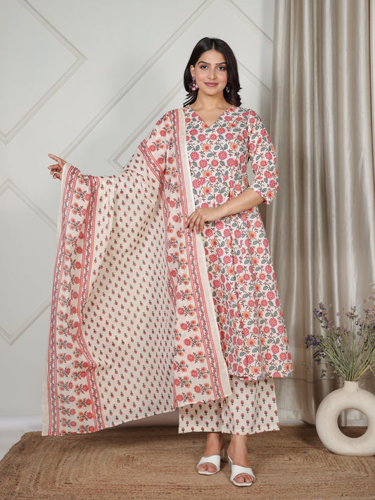 Cotton Voile Floral Beige Dupatta