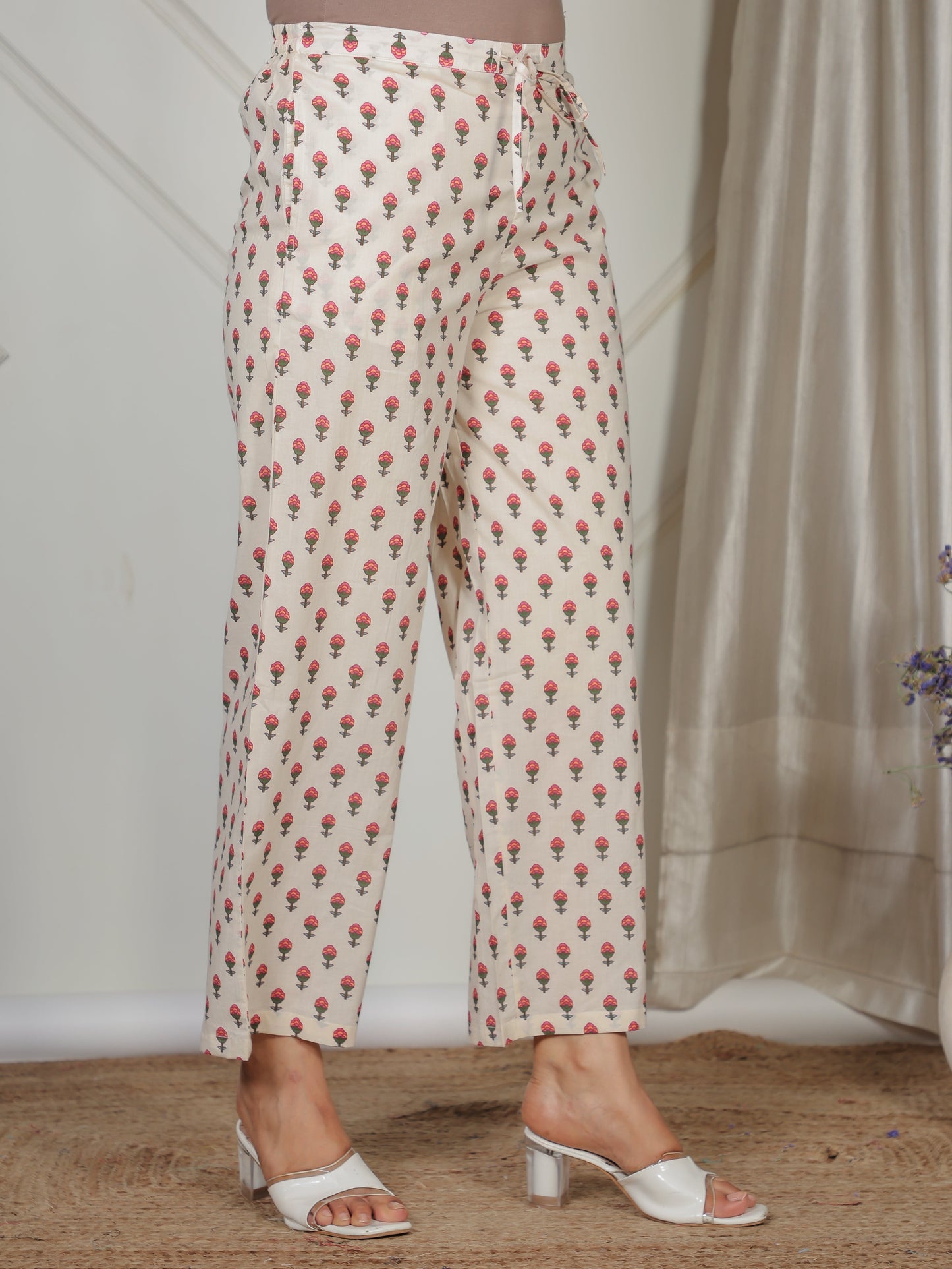 Soft Cotton Floral Flared Beige Kurta