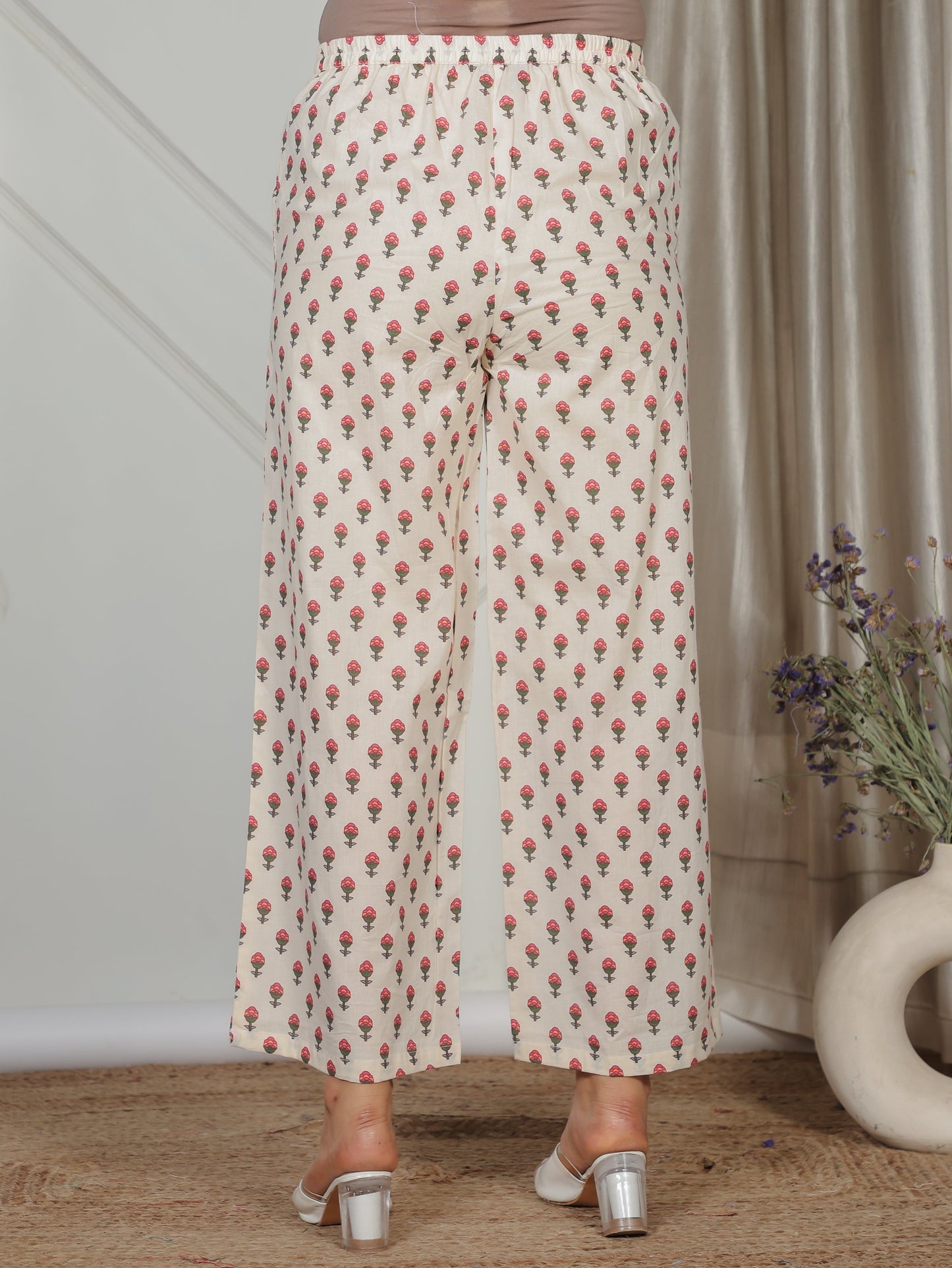 Soft Cotton Floral Flared Beige Kurta