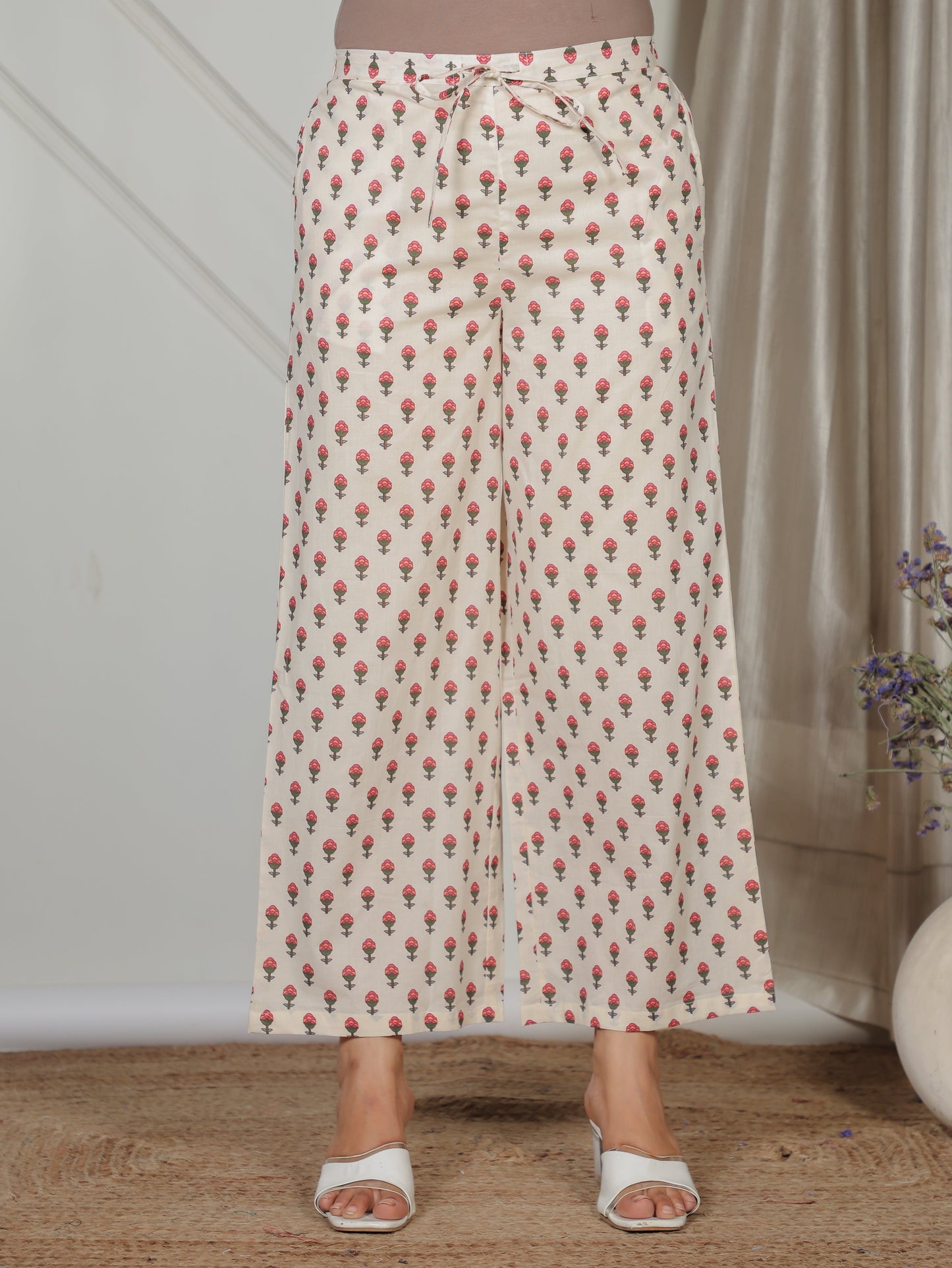 Soft Cotton Floral Flared Beige Kurta