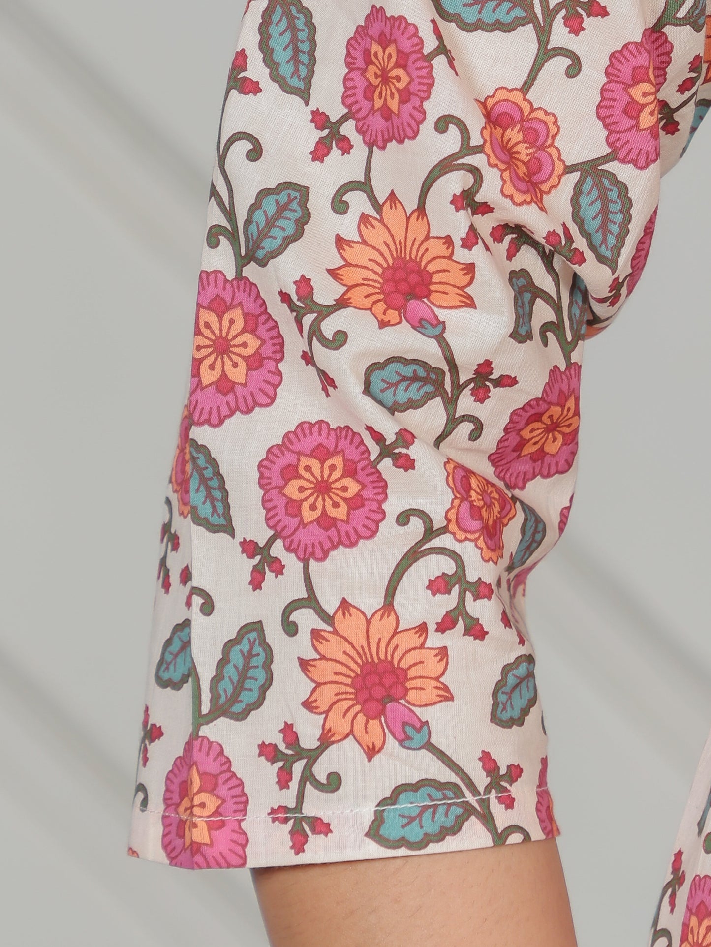 Soft Cotton Floral Flared Beige Kurta
