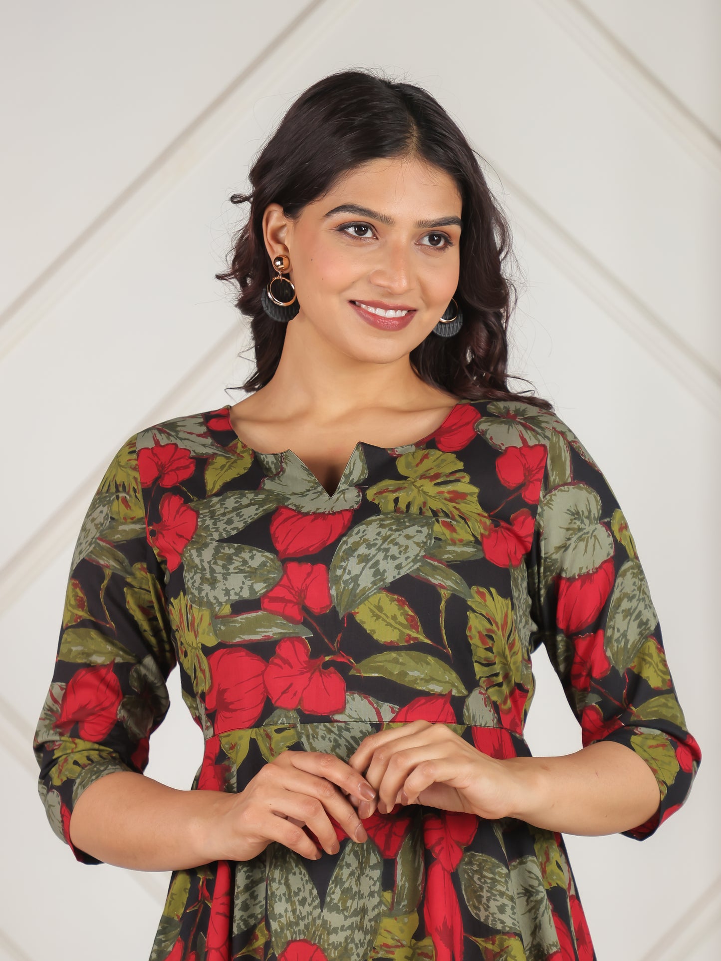 Soft Cotton Floral Anarkali Black Dress