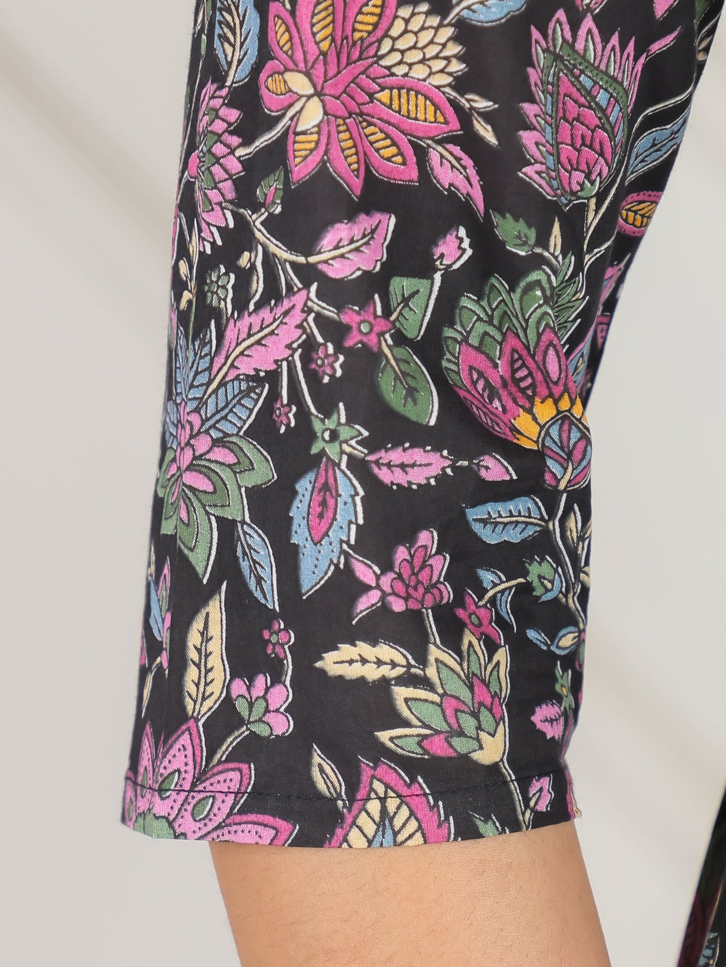 Soft Cotton Floral Gathered Black Dress