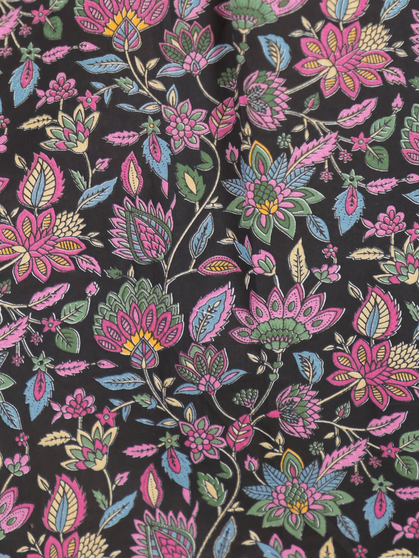 Soft Cotton Floral Gathered Black Dress