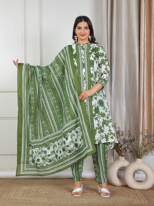 Cotton Voile Floral Green Dupatta