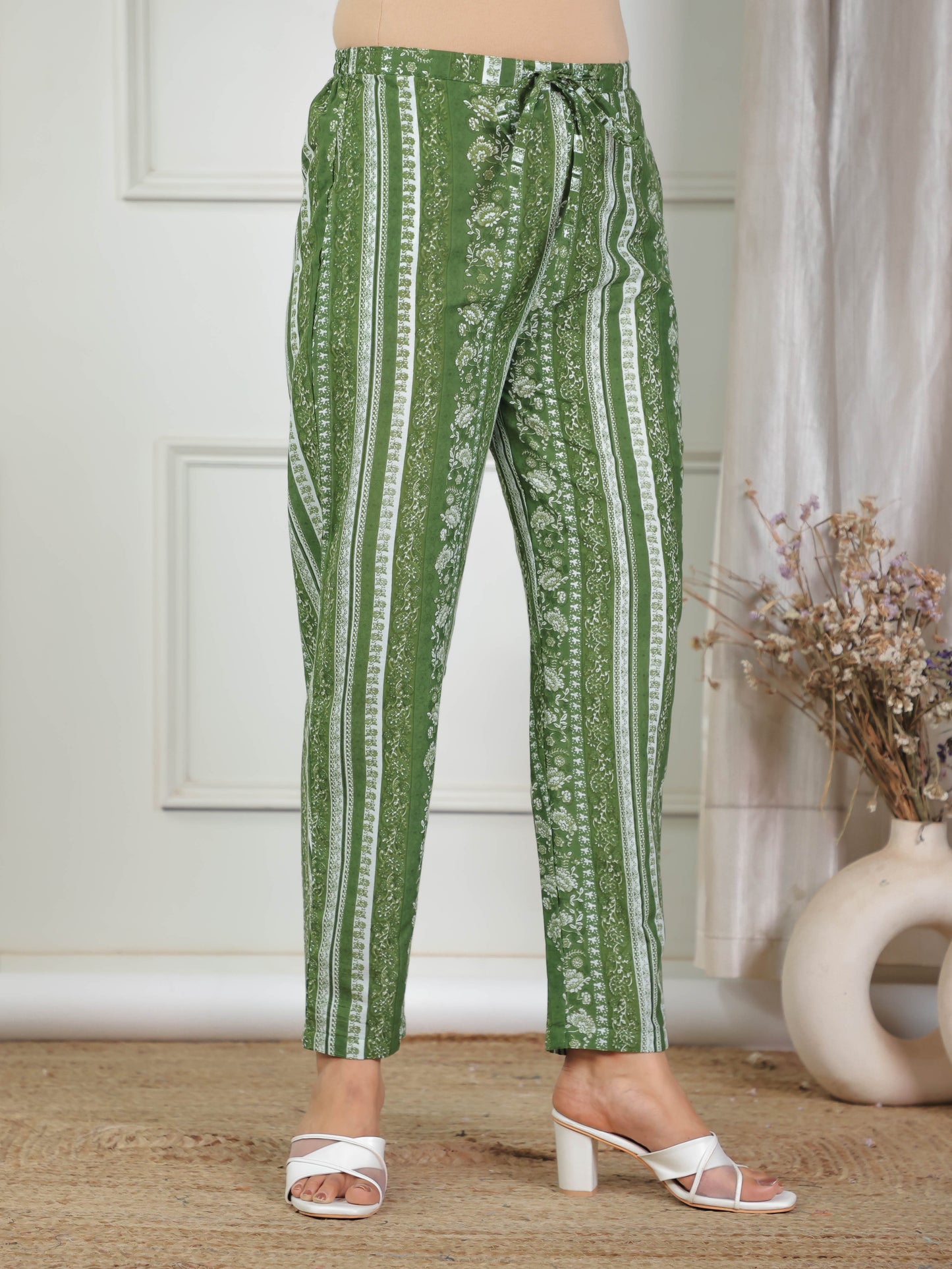 Soft Cotton Floral High Low Green Kurta