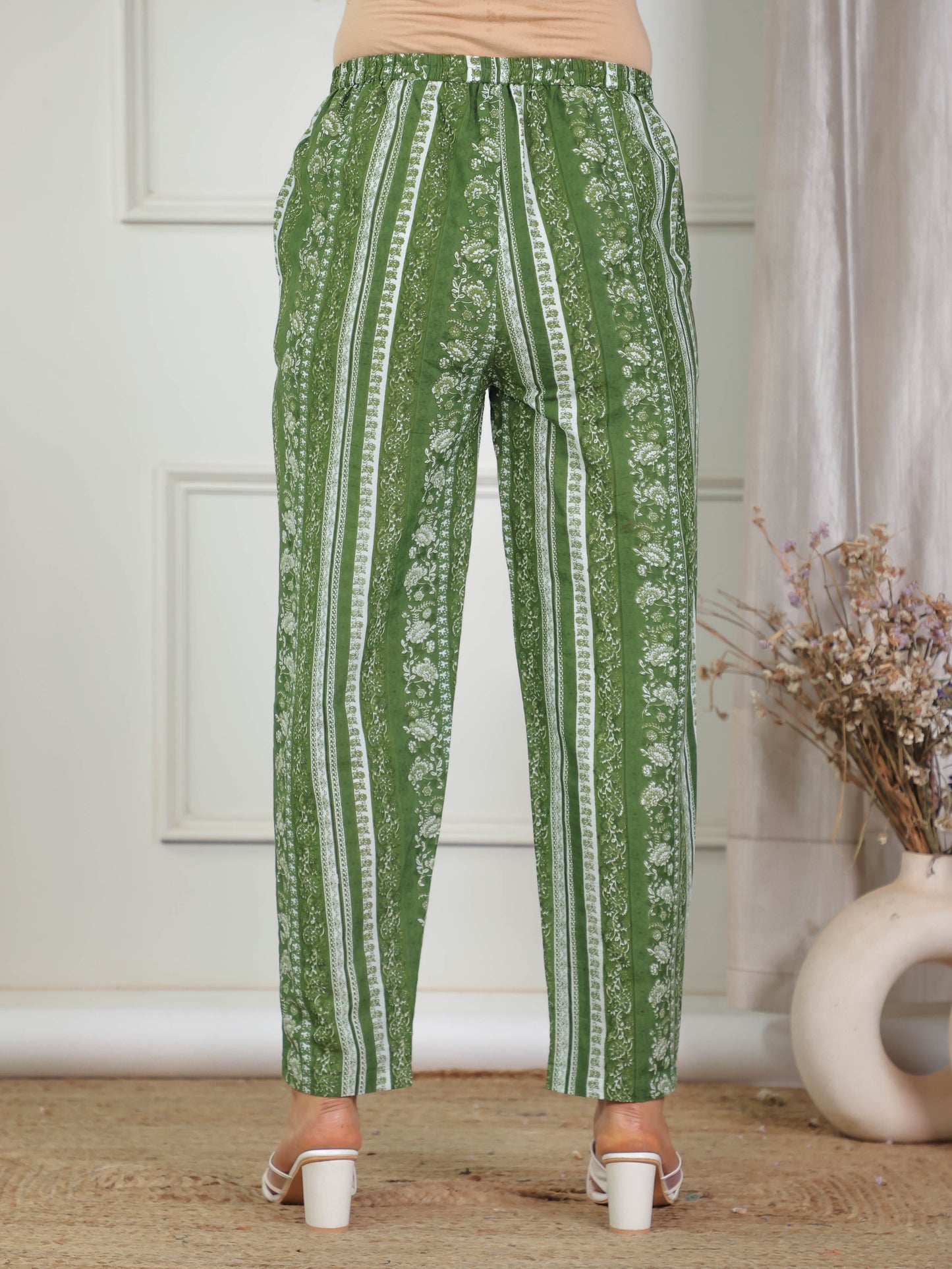 Soft Cotton Floral High Low Green Kurta