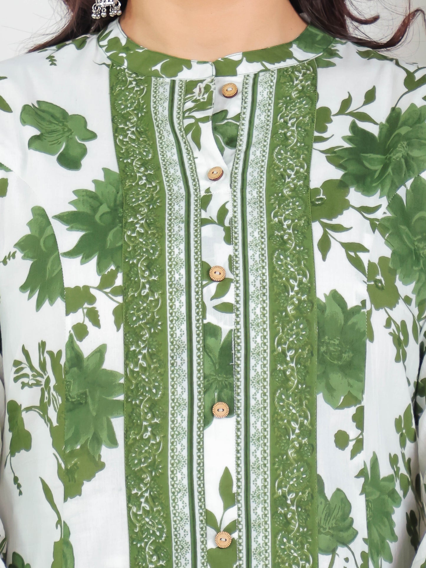 Soft Cotton Floral High Low Green Kurta