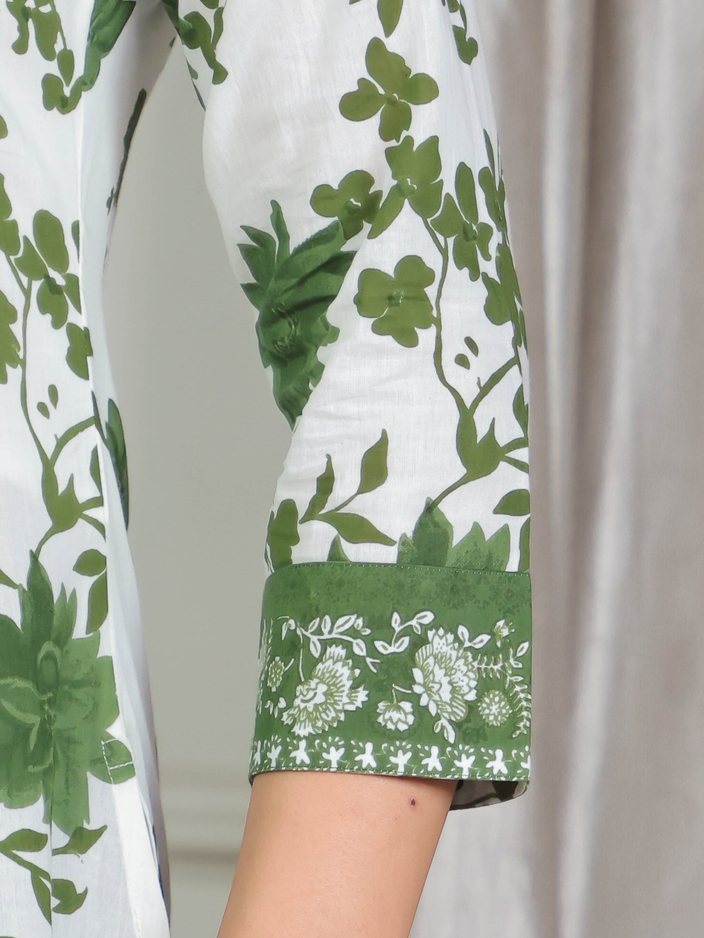 Soft Cotton Floral High Low Green Kurta