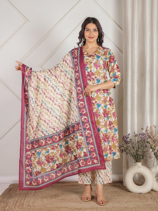 Cotton Voile Floral Off White Dupatta