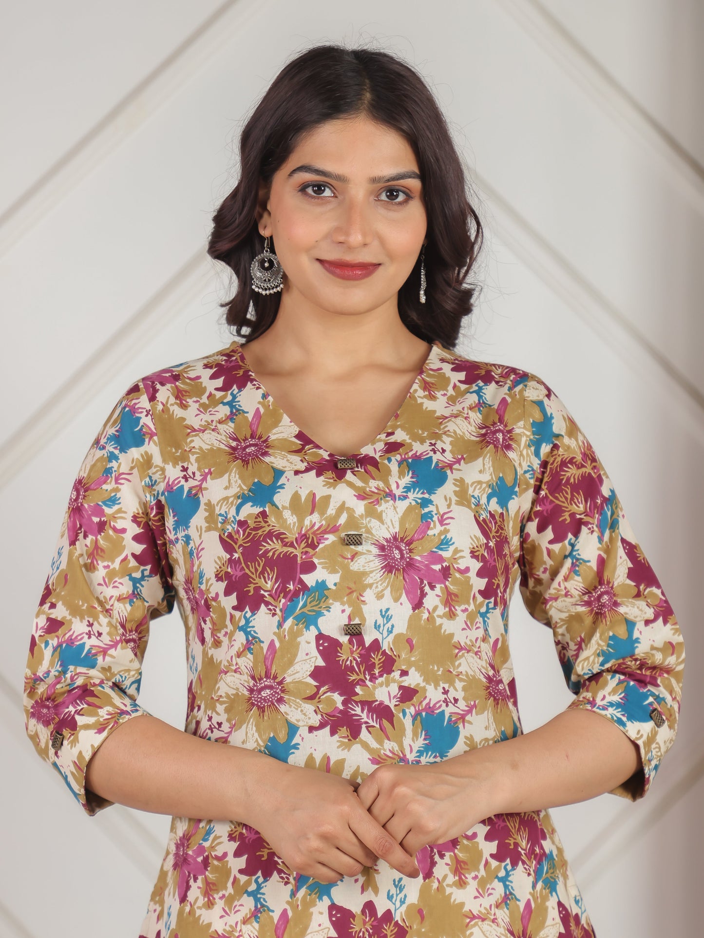 Soft Cotton Floral Straight Off White Kurta