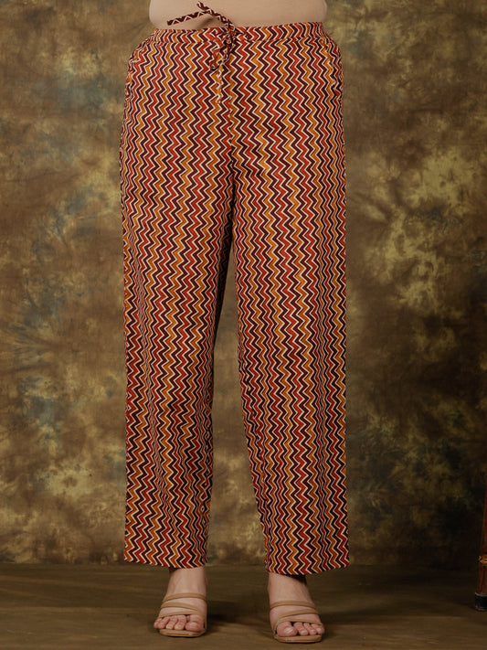 Soft Cotton Chevron Brown Straight Trousers