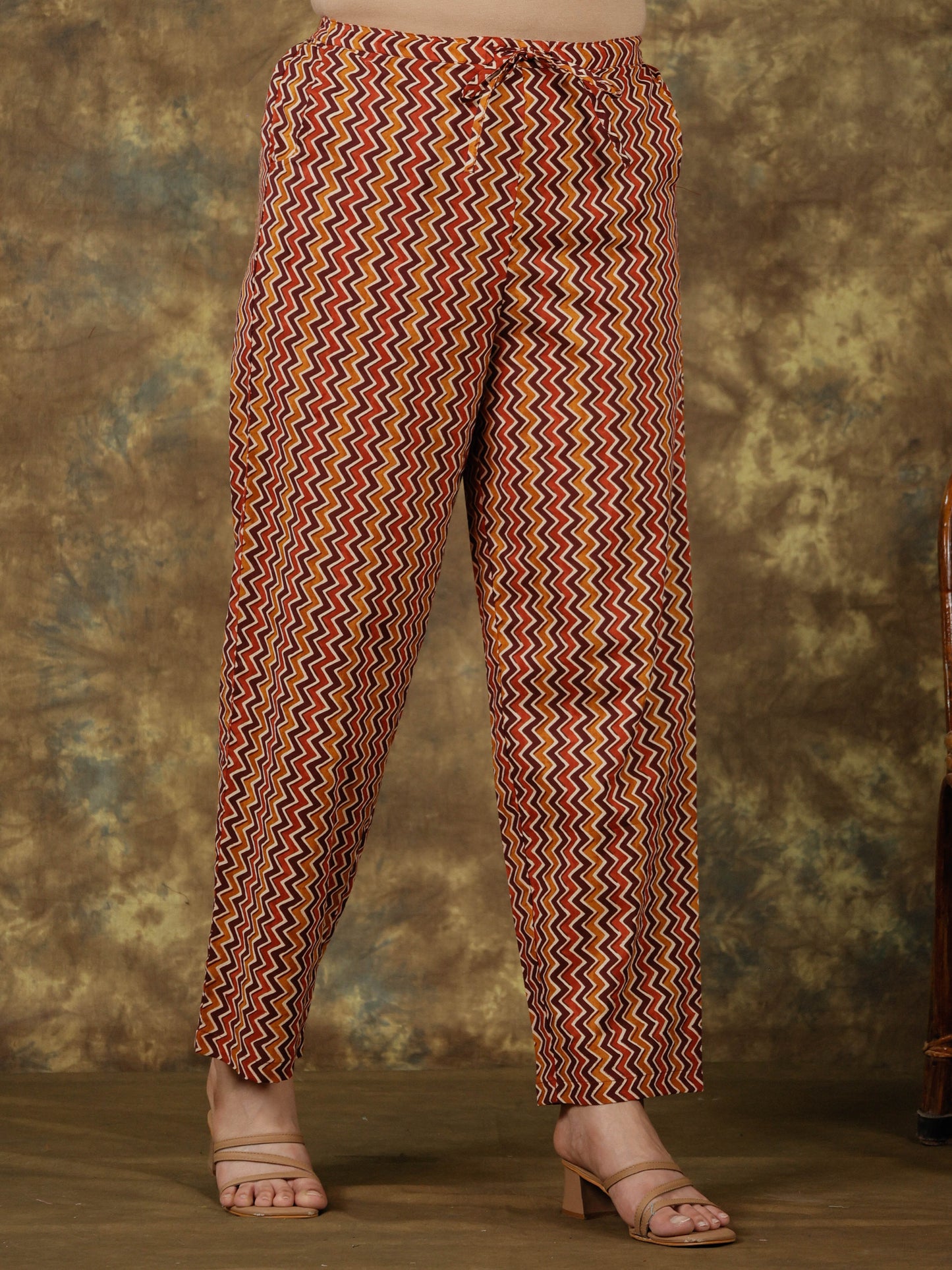 Soft Cotton Chevron Brown Straight Trousers