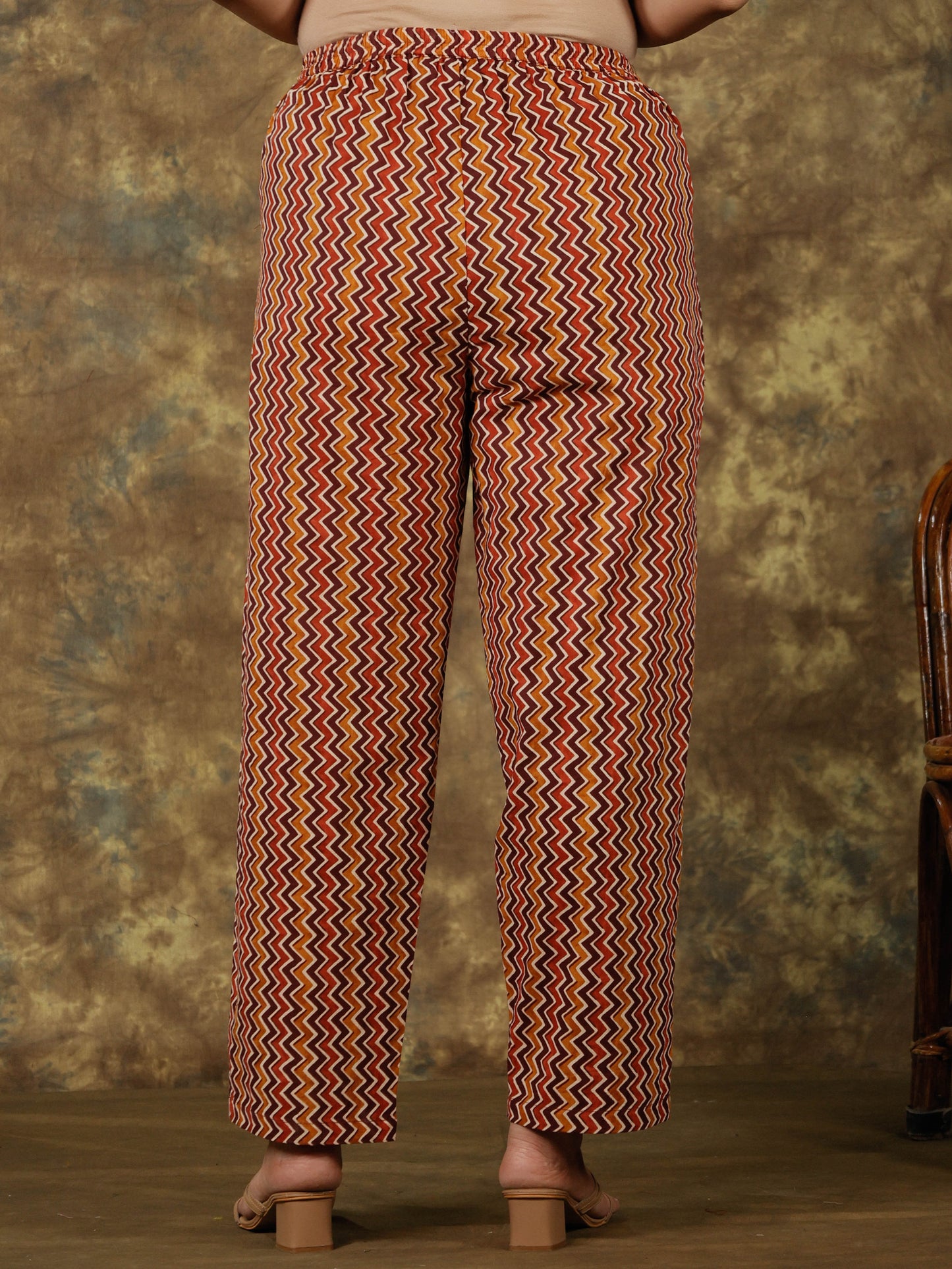 Soft Cotton Chevron Brown Straight Trousers