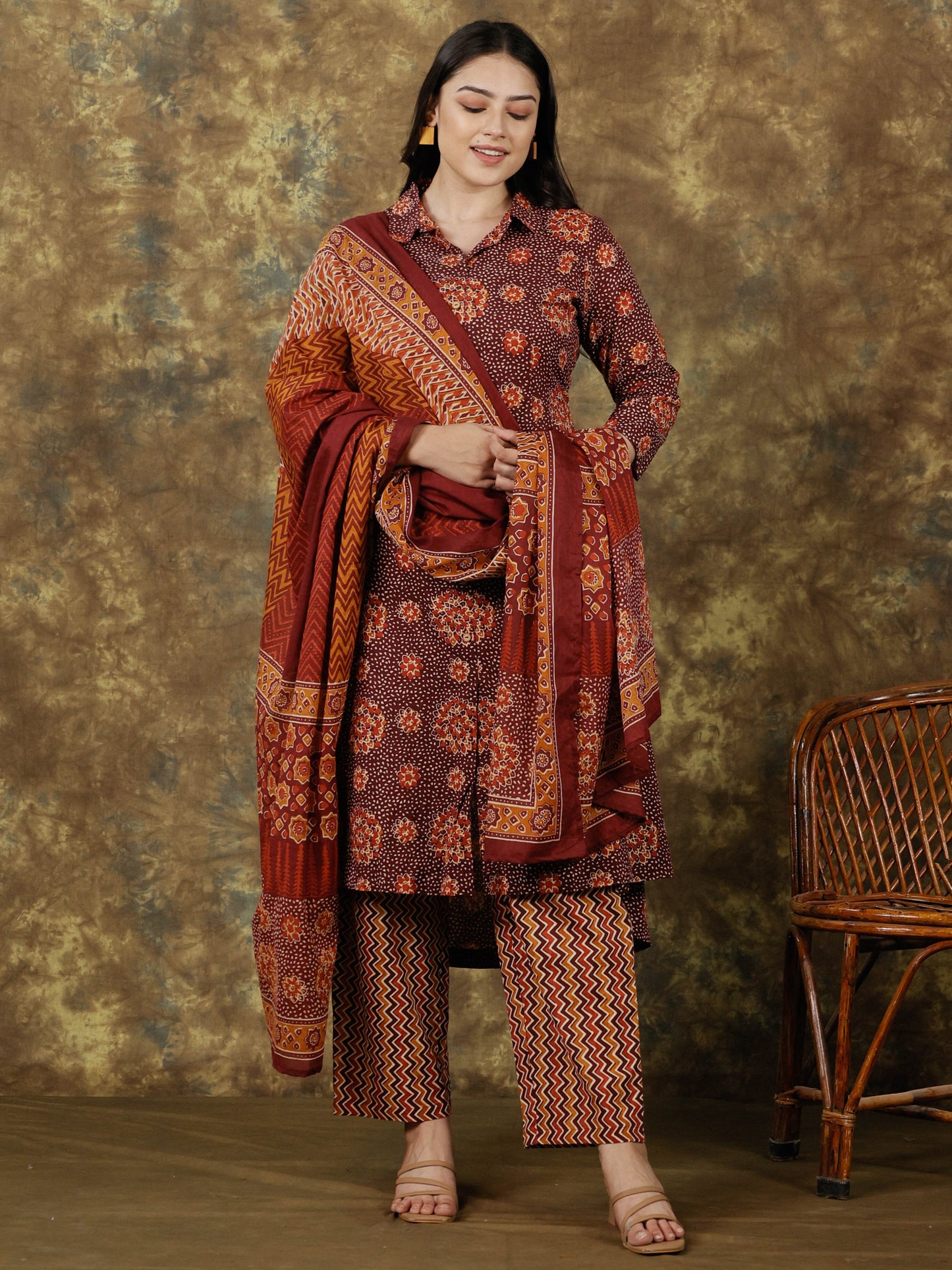 Cotton Voile Striped Brown Dupatta