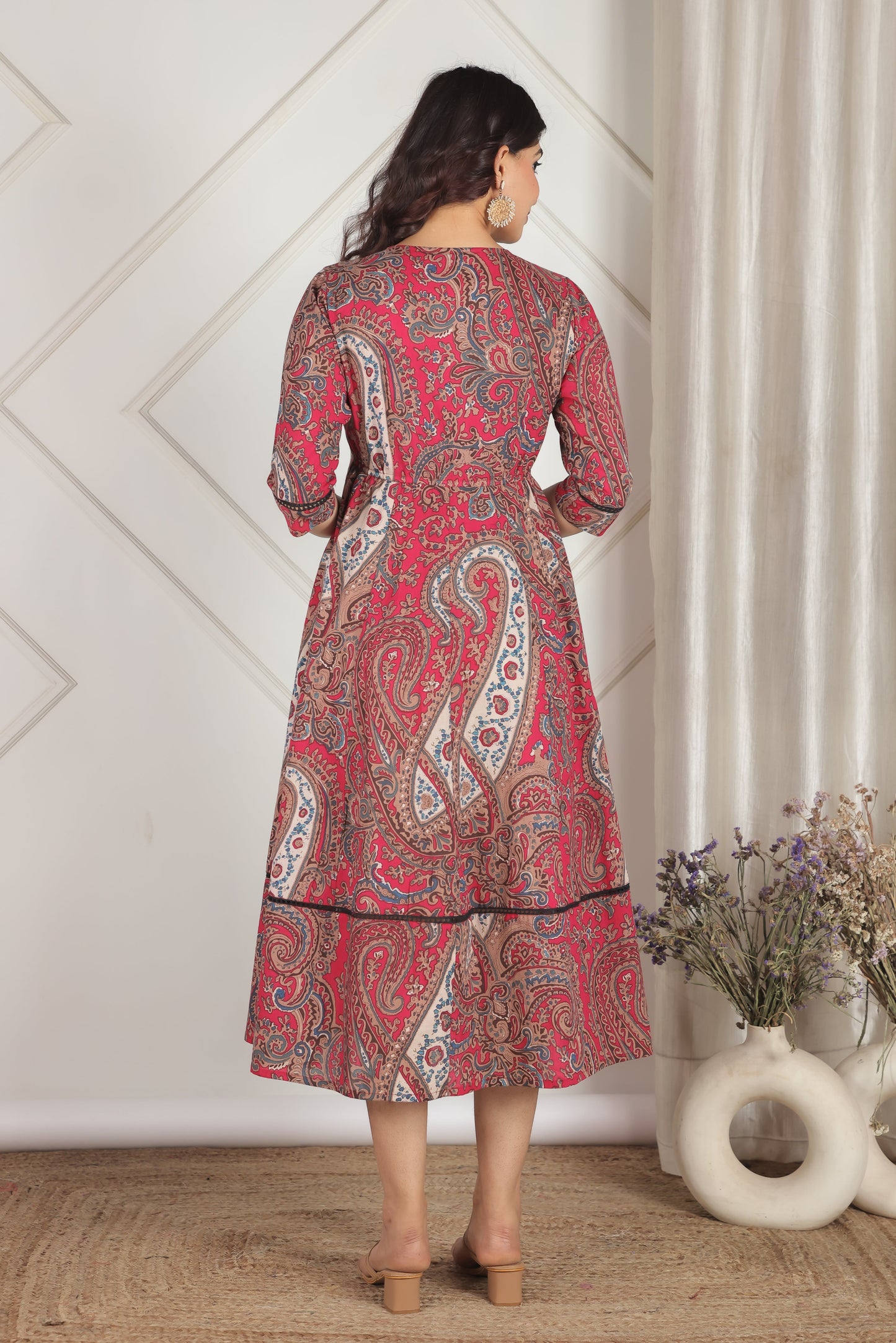 Soft Cotton Paisley Anarkali Pink Dress
