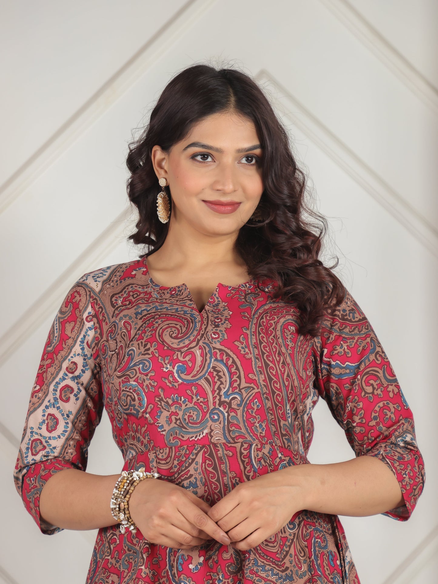 Soft Cotton Paisley Anarkali Pink Dress