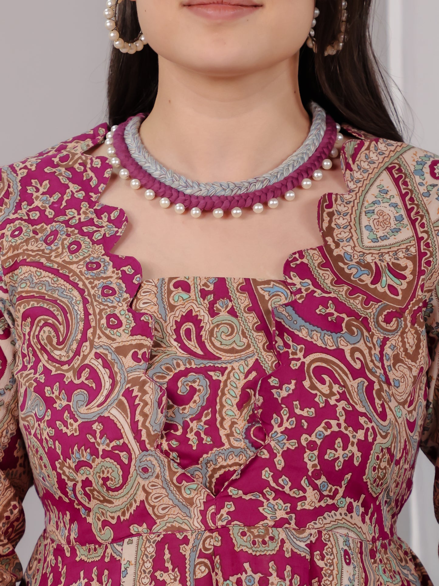 Soft Cotton Paisley Flared Purple Dress