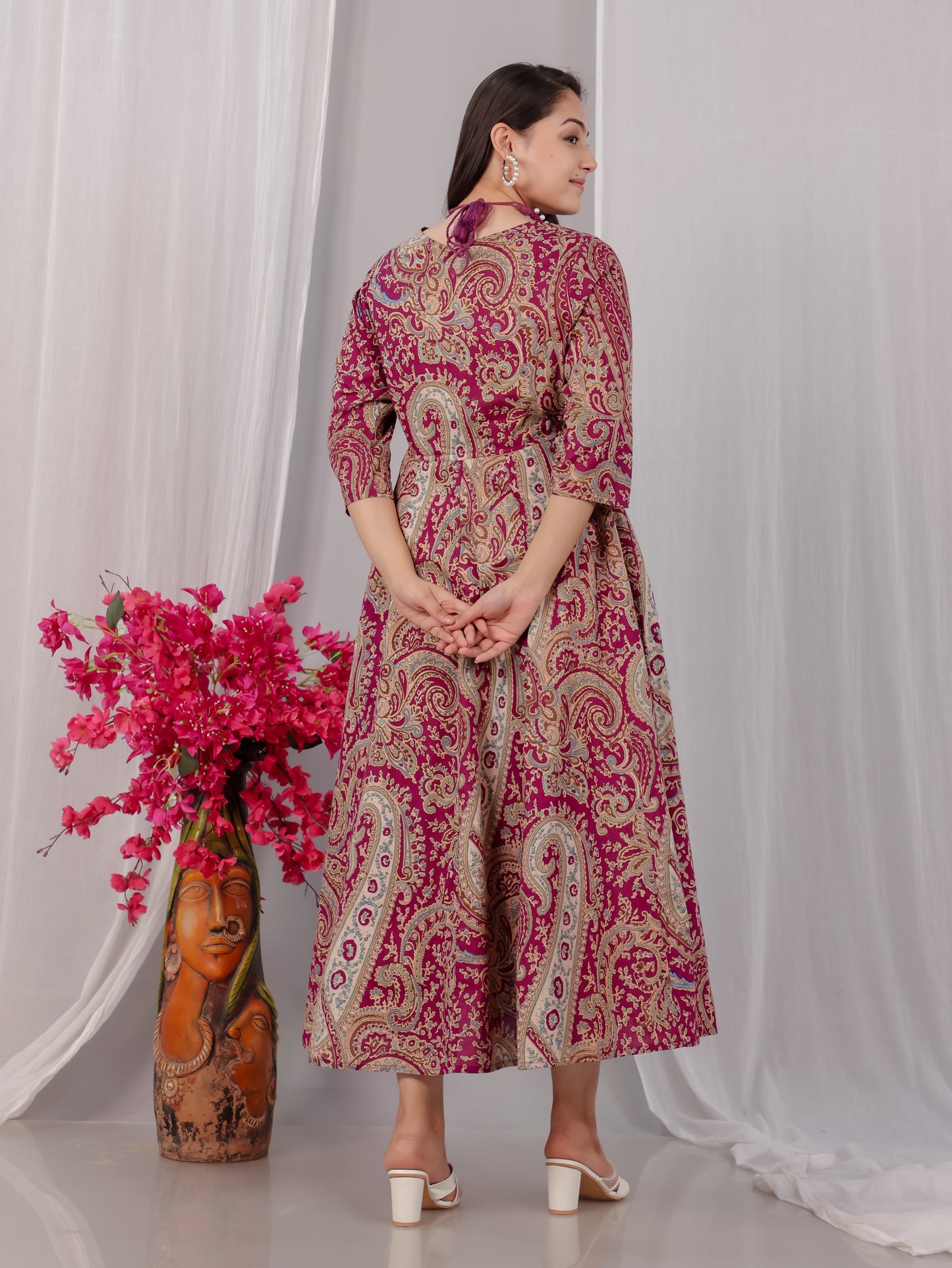 Soft Cotton Paisley Flared Purple Dress
