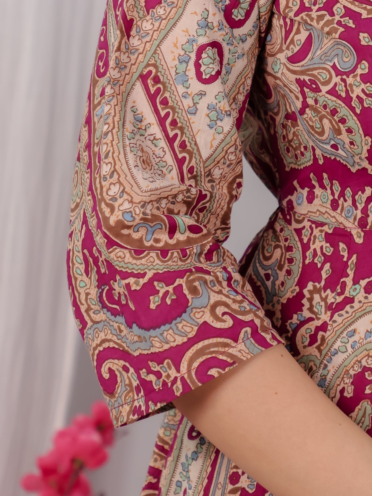 Soft Cotton Paisley Flared Purple Dress