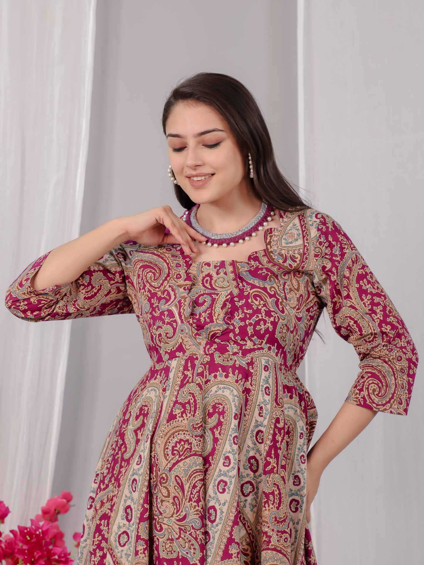 Soft Cotton Paisley Flared Purple Dress