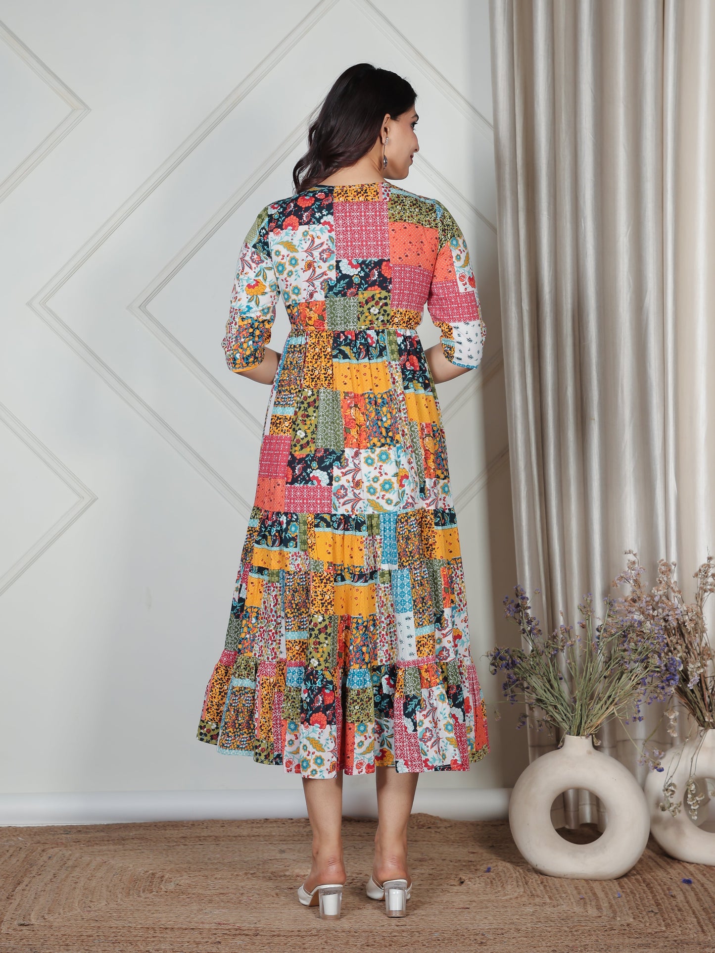 Soft Cotton Patchwork A-line Multicolor Dress