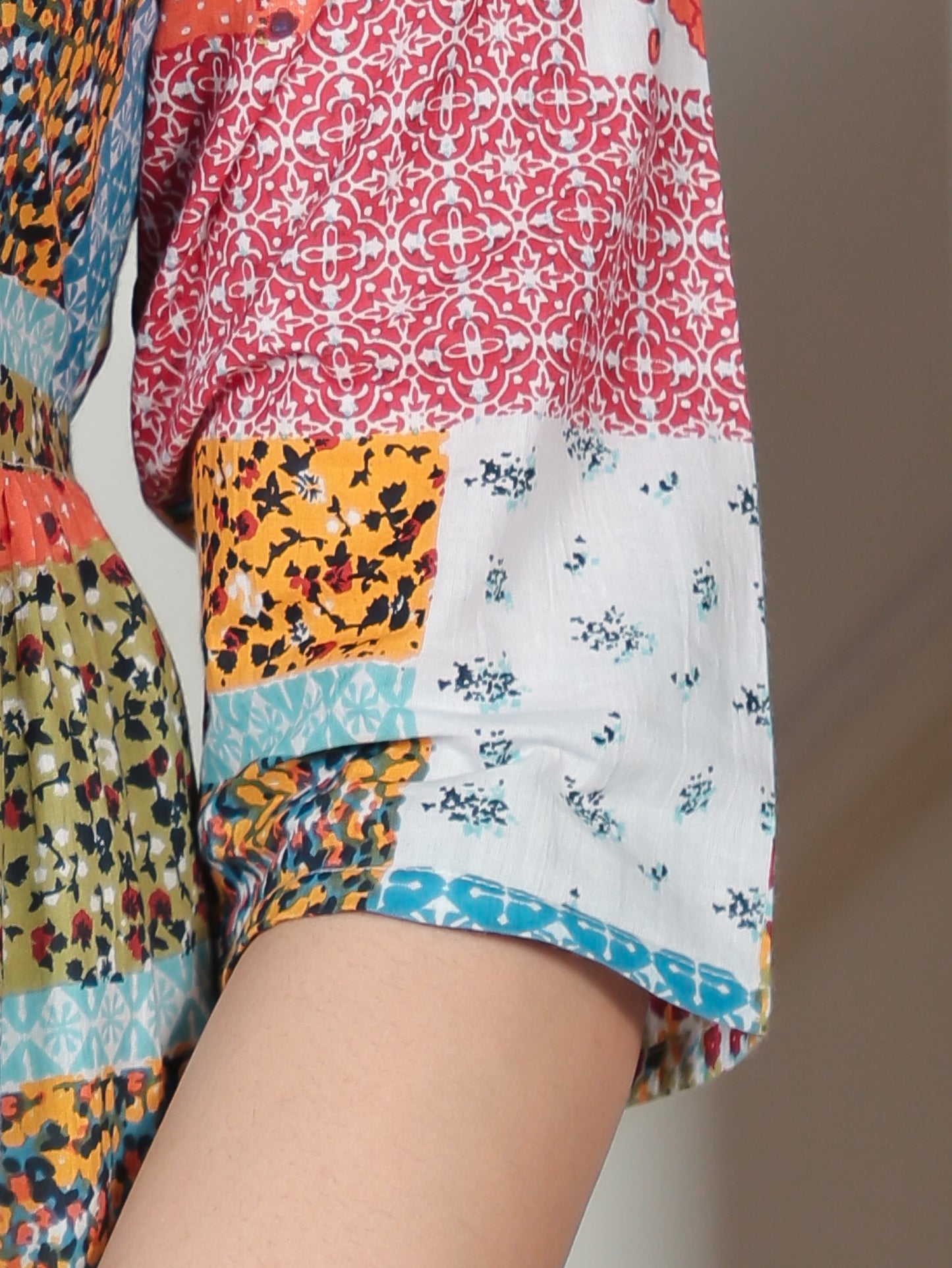 Soft Cotton Patchwork A-line Multicolor Dress