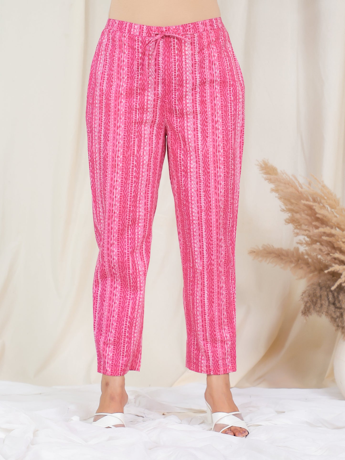 Soft Cotton Striped Pink Tapered Trousers