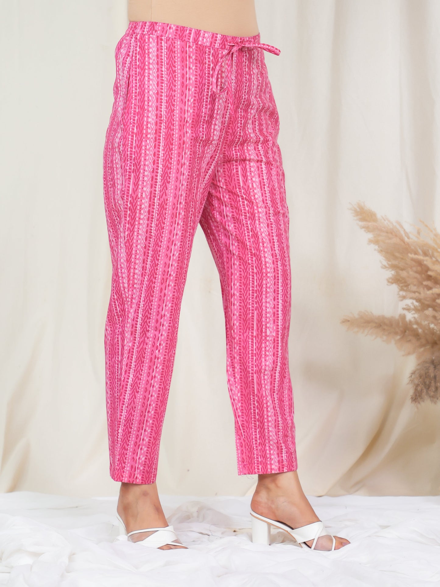Soft Cotton Striped Pink Tapered Trousers
