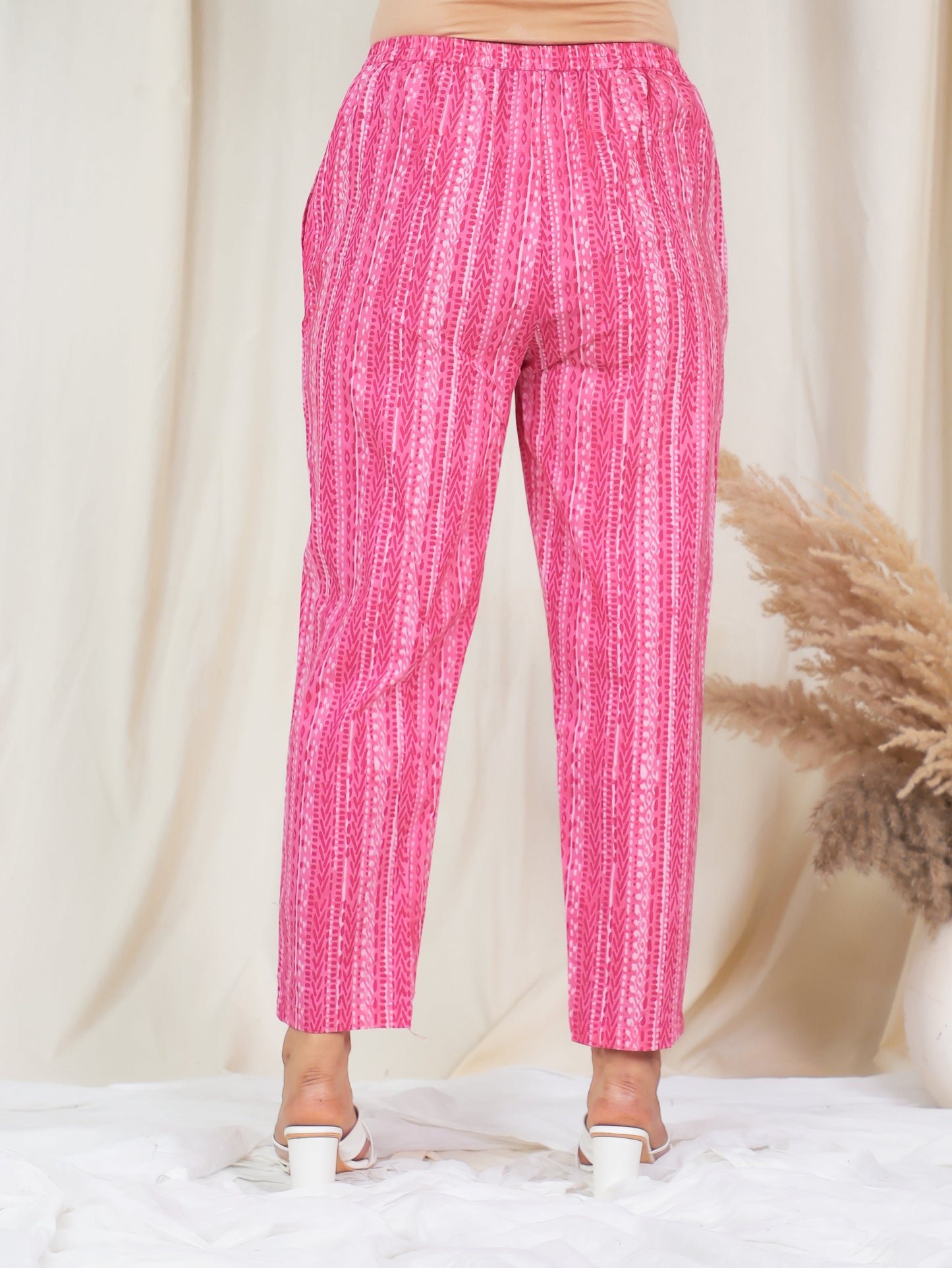 Soft Cotton Striped Pink Tapered Trousers