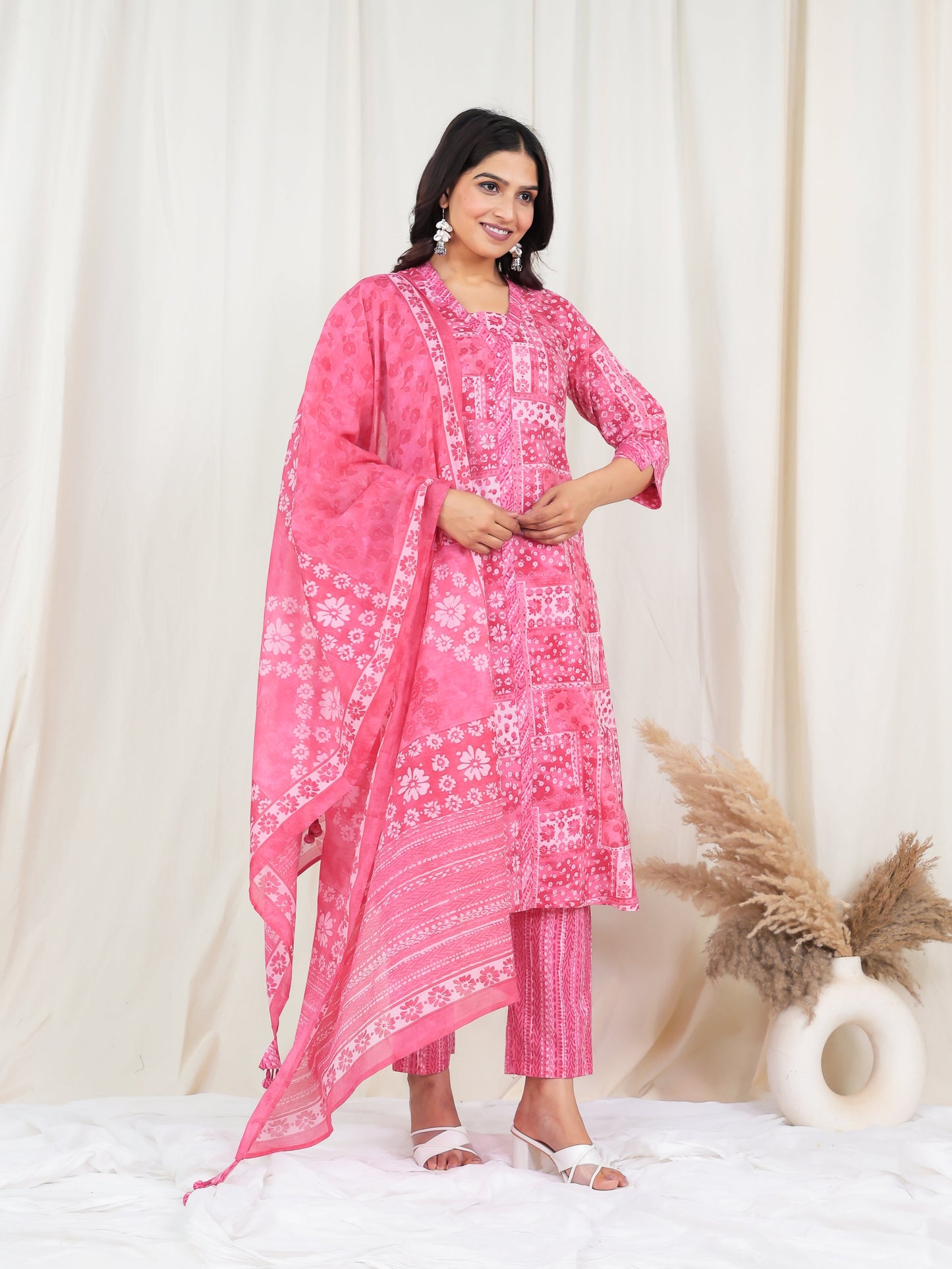Cotton Voile Patchwork Pink Dupatta