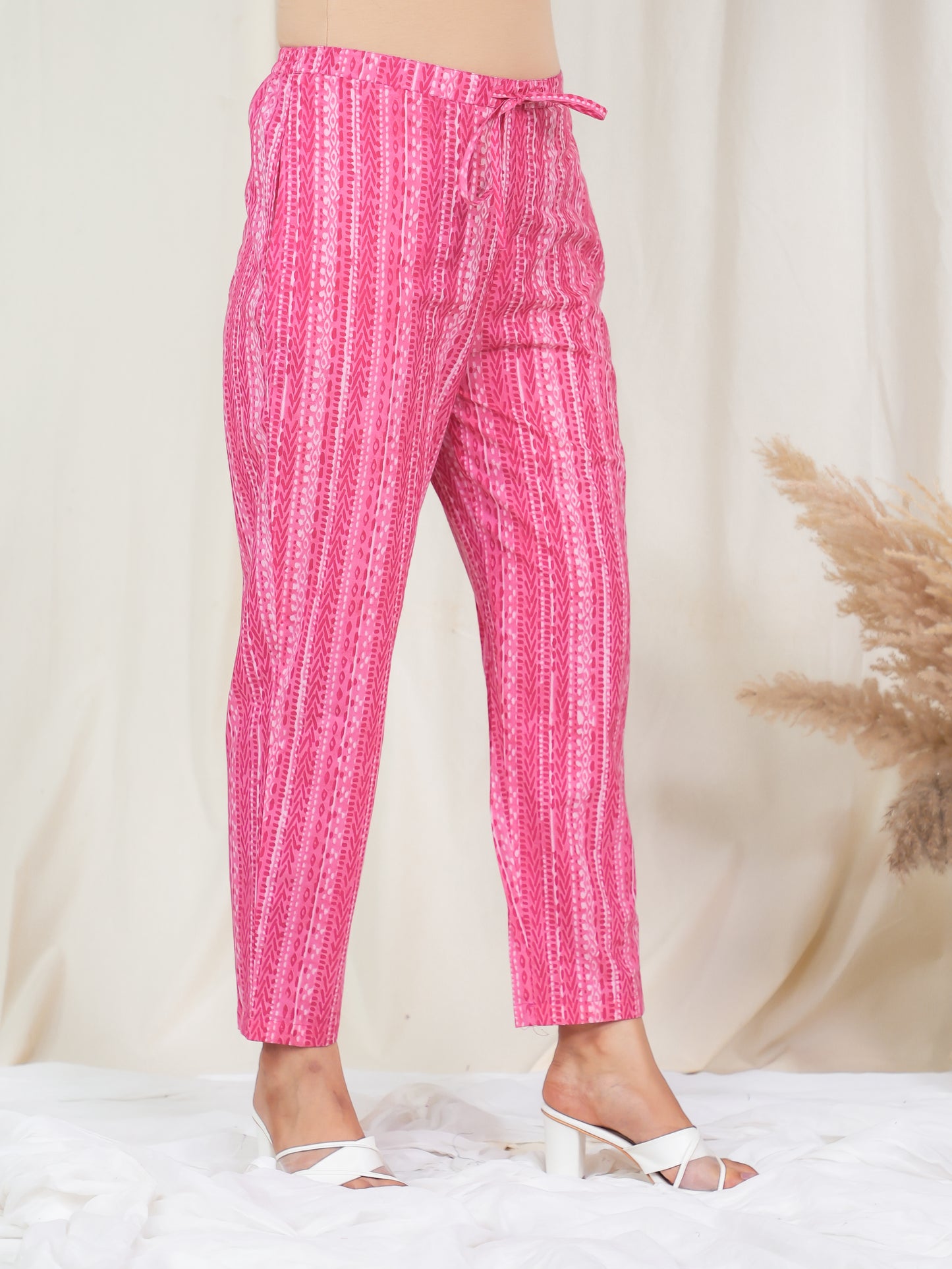 Soft Cotton Patchwork Straight Pink Kurta