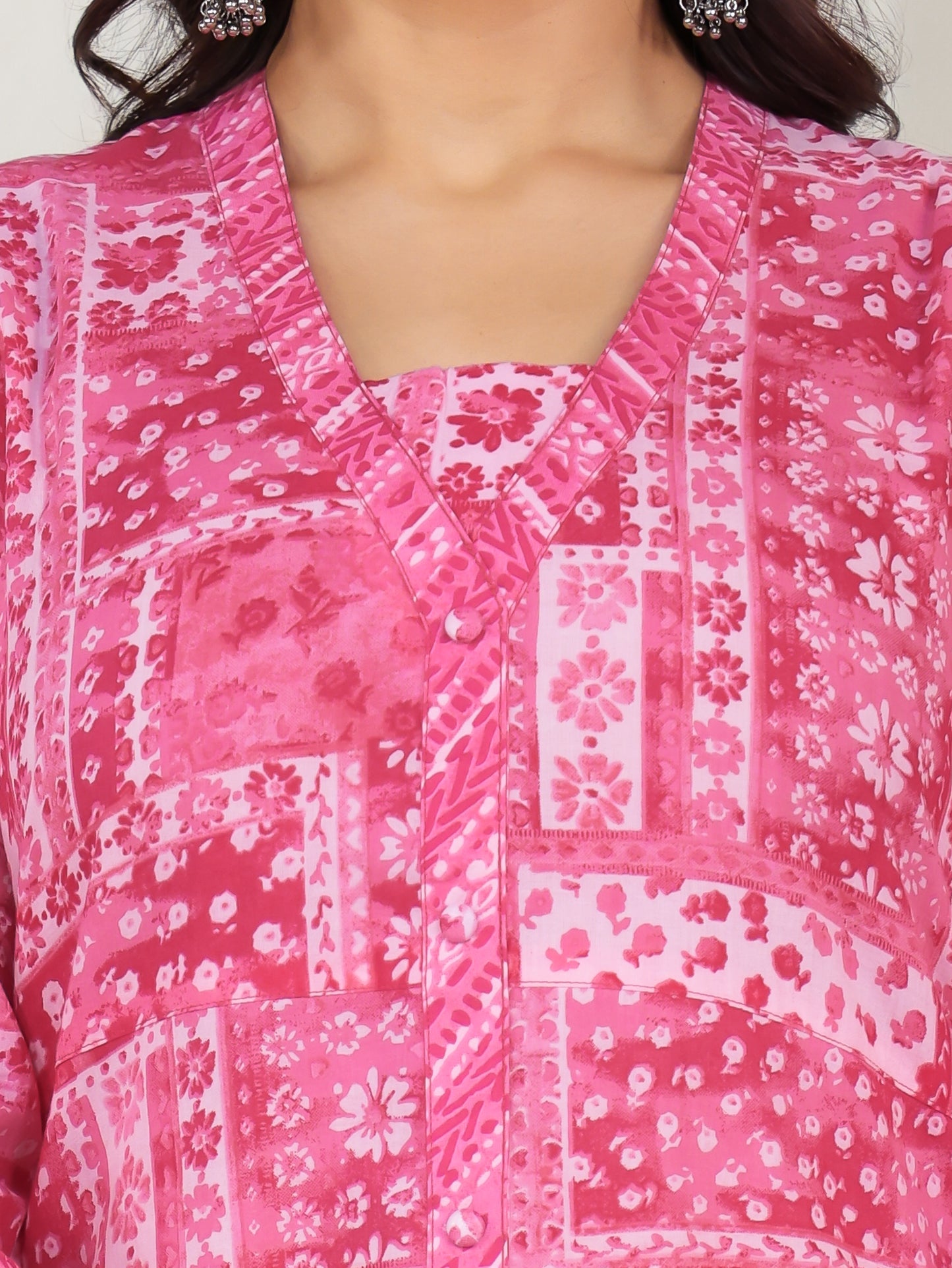 Soft Cotton Patchwork Straight Pink Kurta