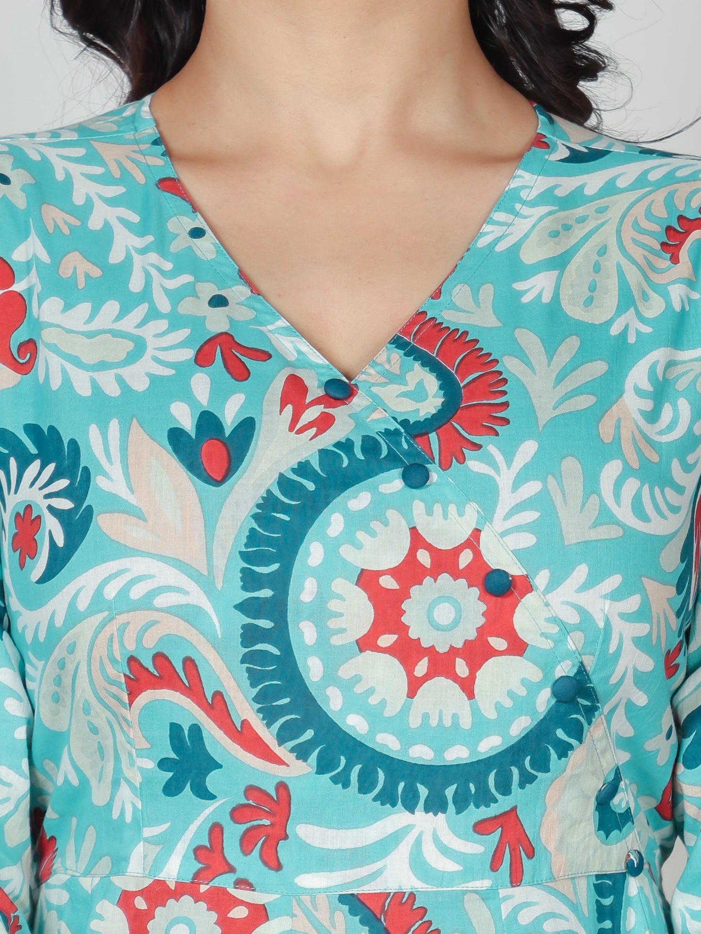 Soft Cotton Paisley Angrakha Blue Dress