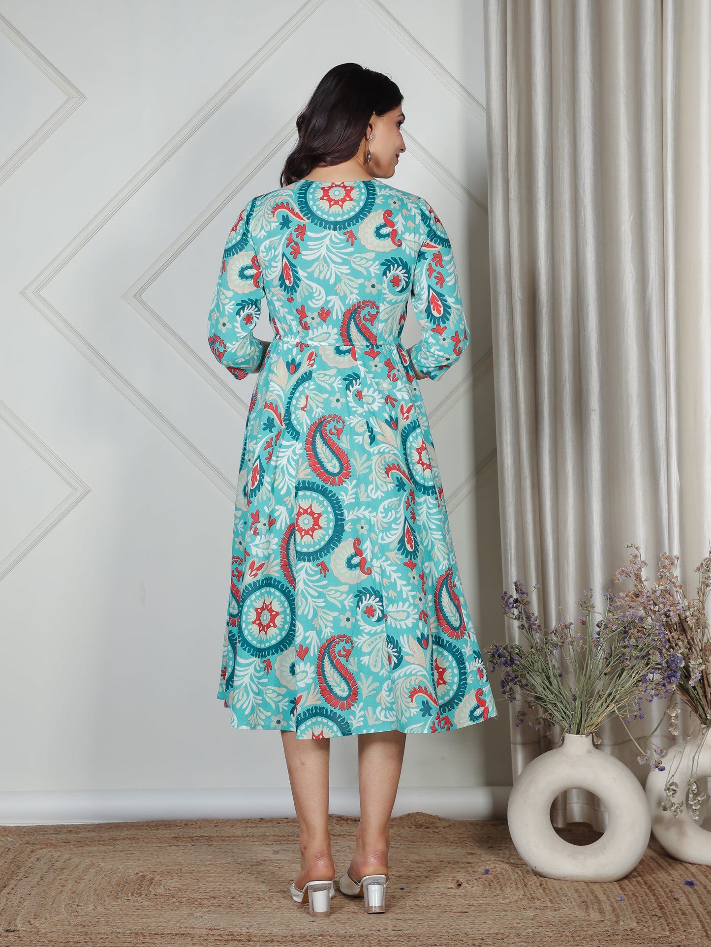 Soft Cotton Paisley Angrakha Blue Dress
