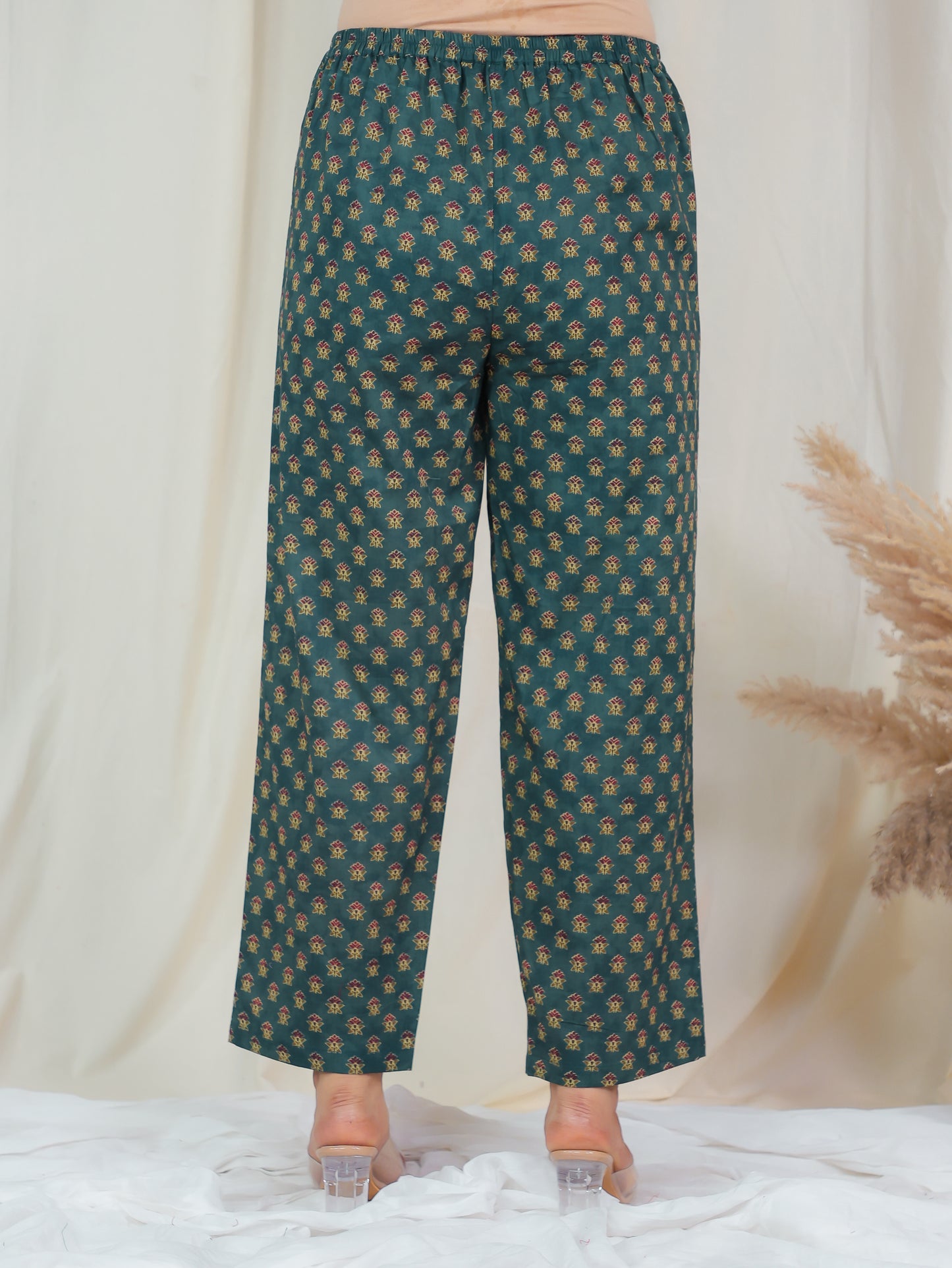 Soft Cotton Floral Green Straight Trousers
