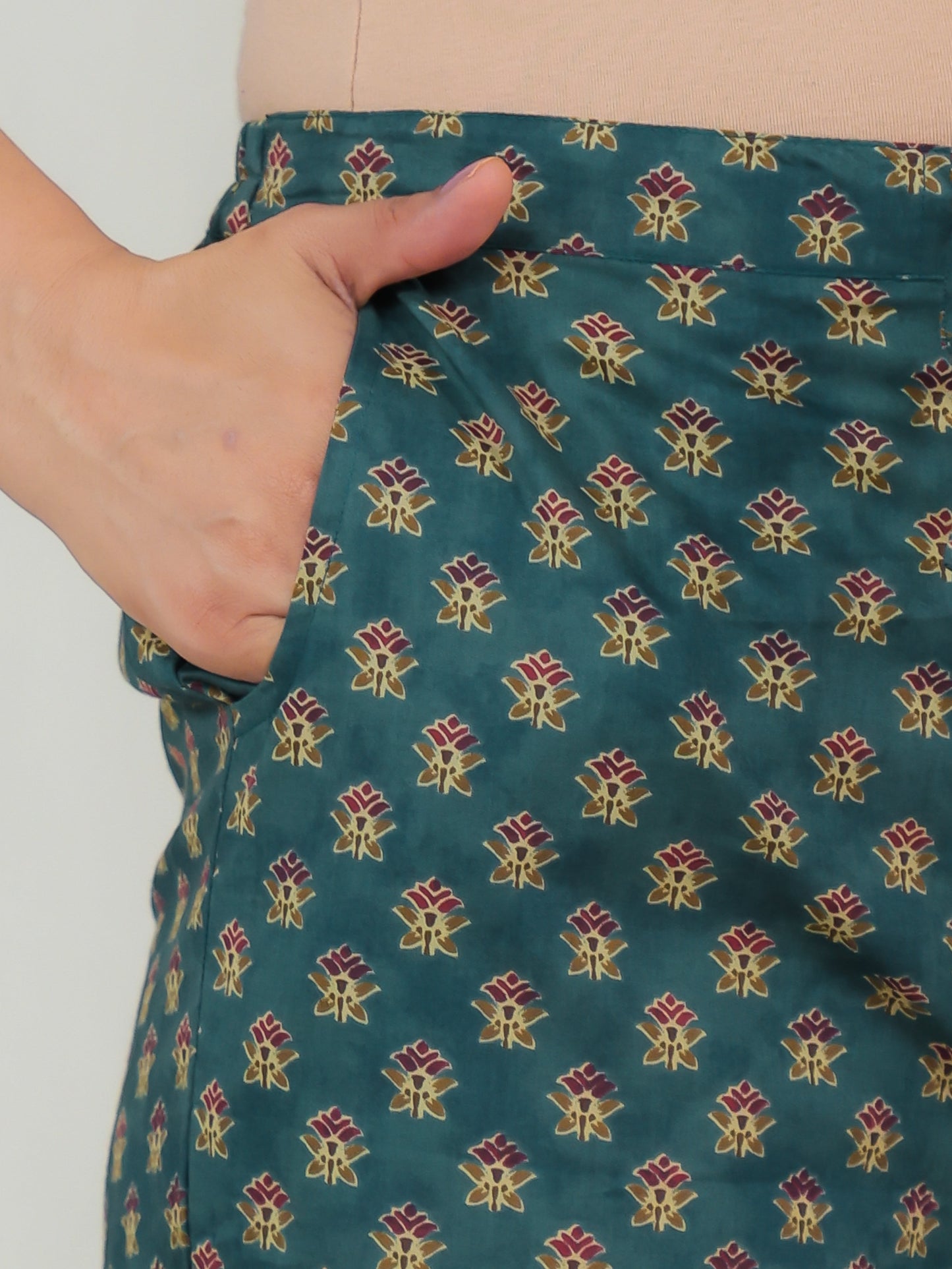 Soft Cotton Floral Green Straight Trousers